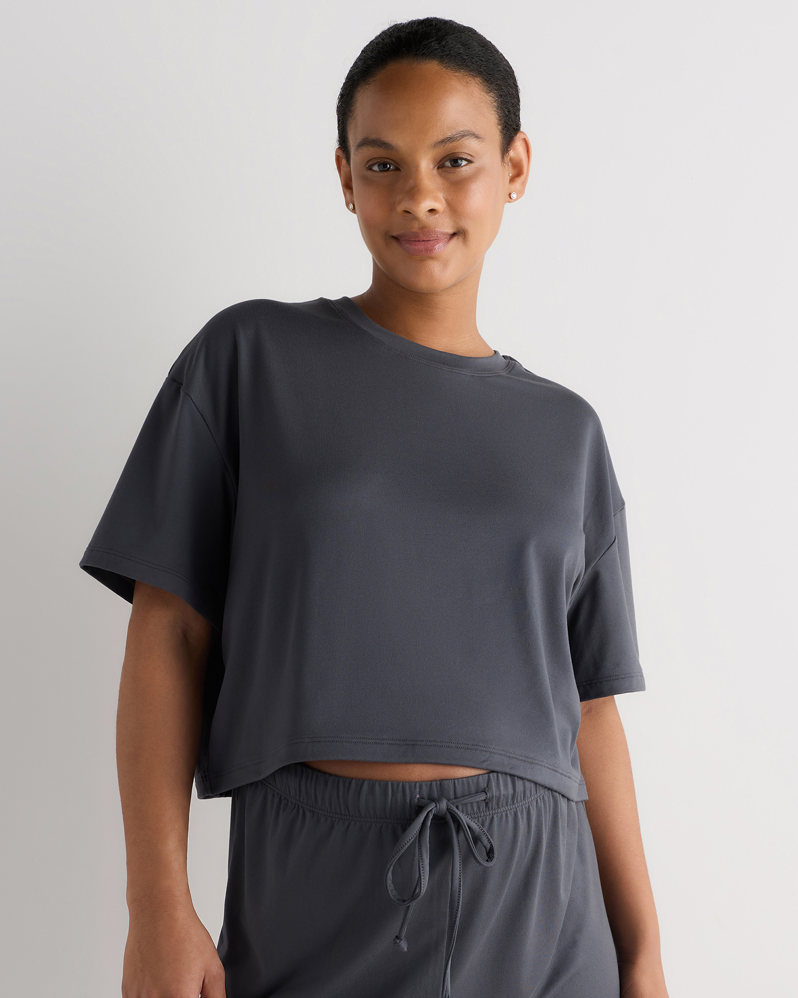 Dark Coal Smooth Stretch Maternity Cropped Lounge Tee