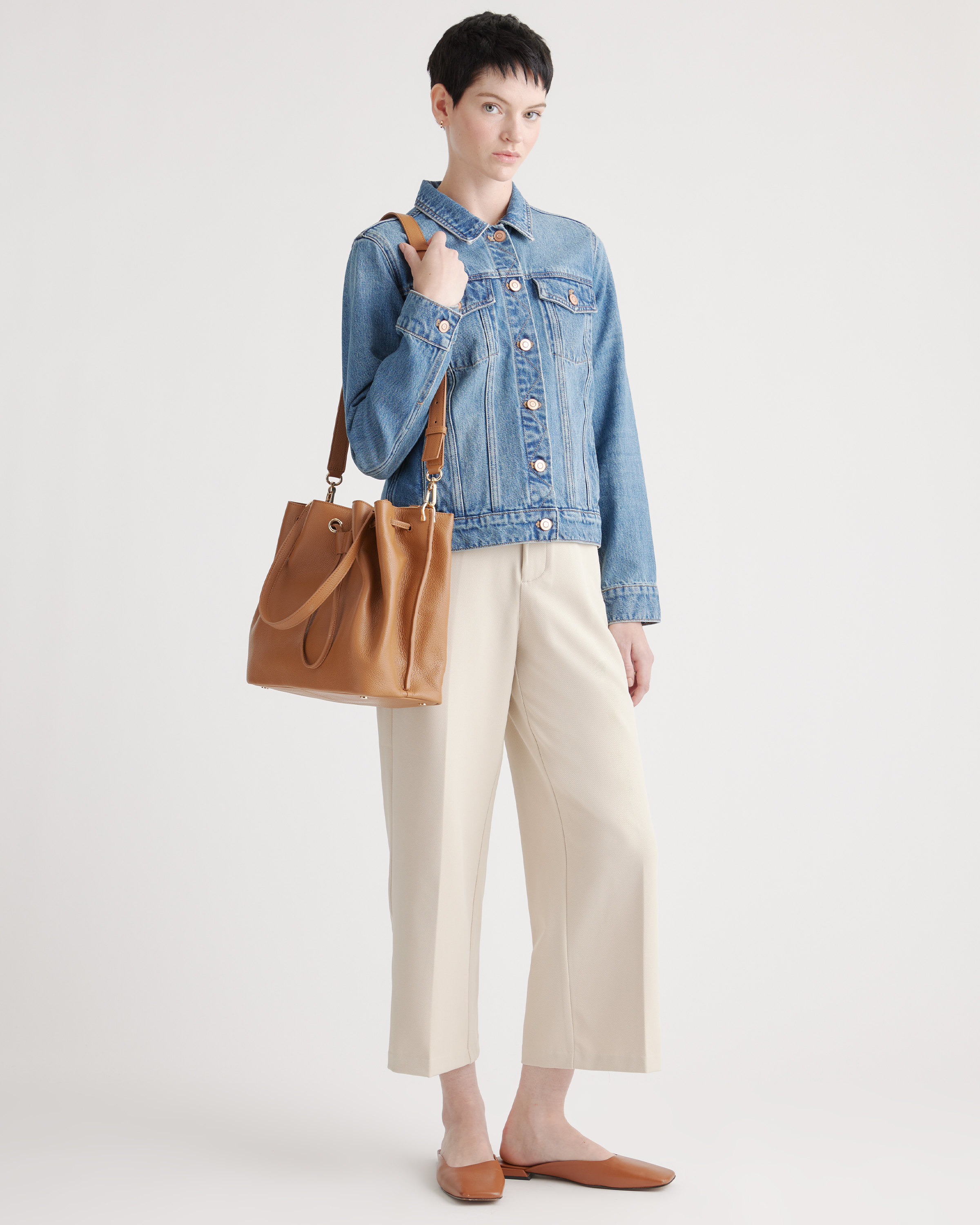 Italian Leather Triple Compartment Bucket Bag