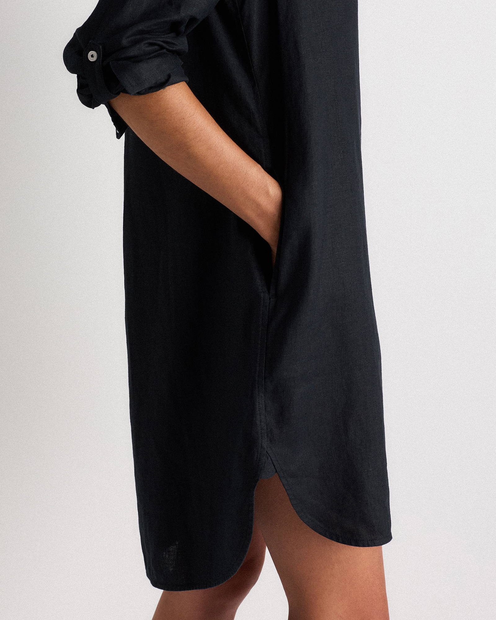 100% European Linen Shirt Dress in Black