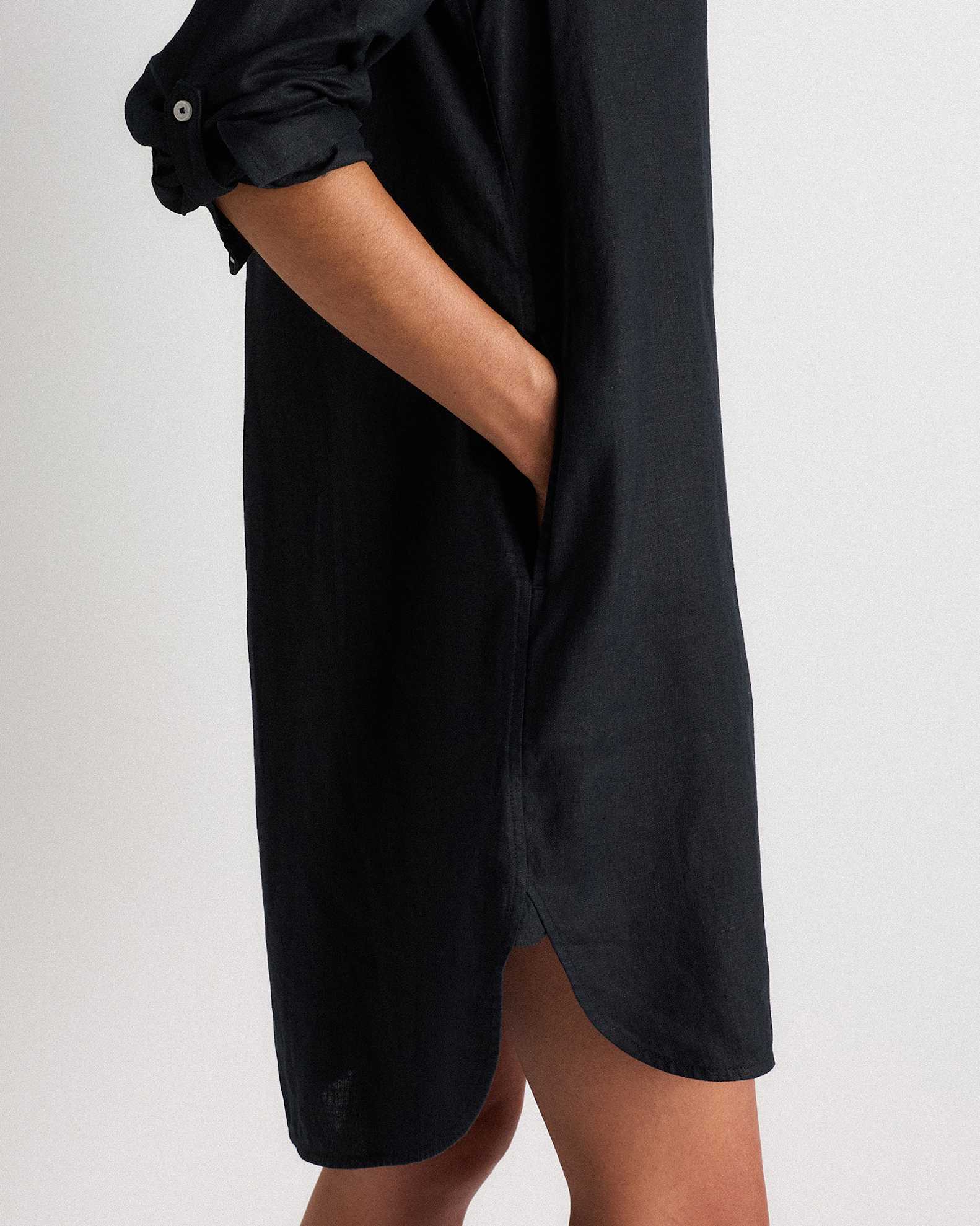 100% European Linen Shirt Dress in Black 100% European Linen Shirt Dress in Black