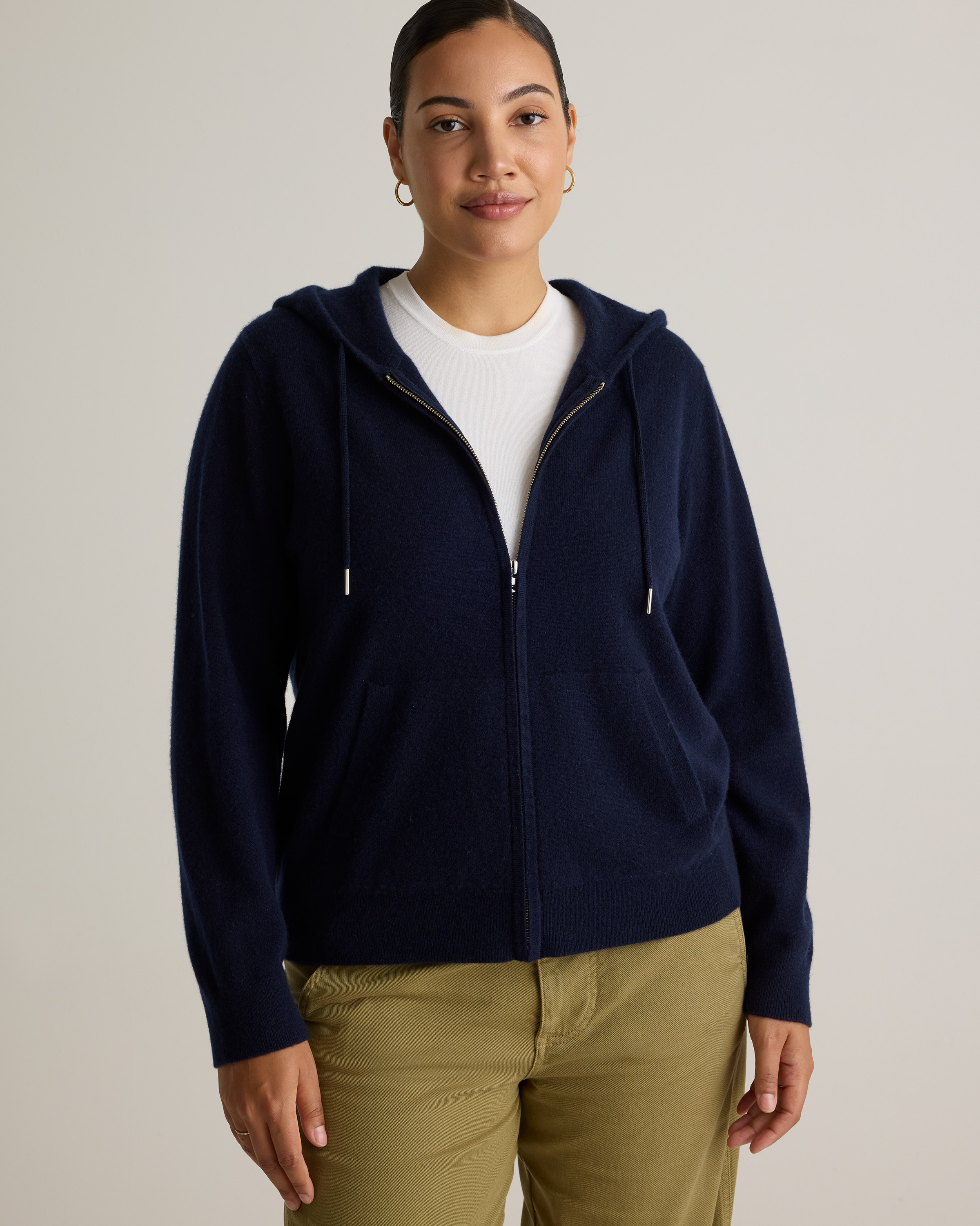 Cashmere Zip Hoodie in True Navy