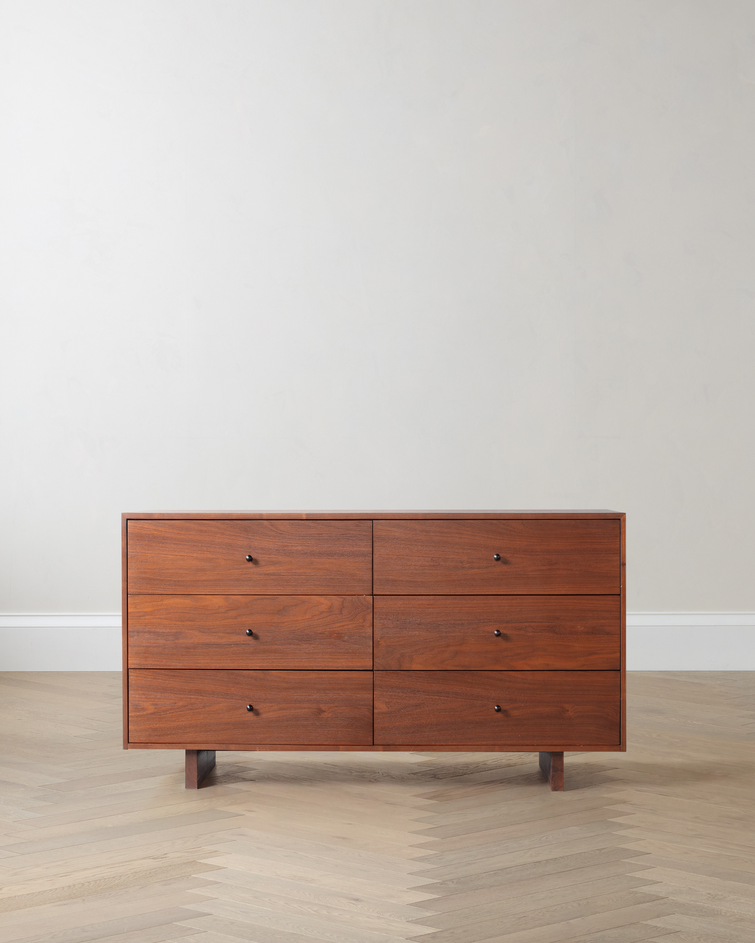 Walnut Brown Solid Wood Platform 6-Drawer Dresser