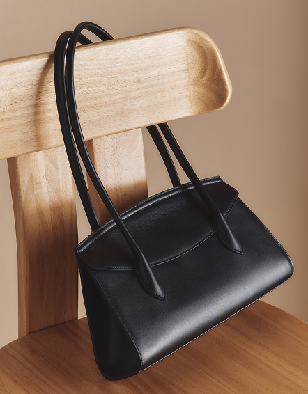 Black Italian Leather Double Strap Shoulder Bag