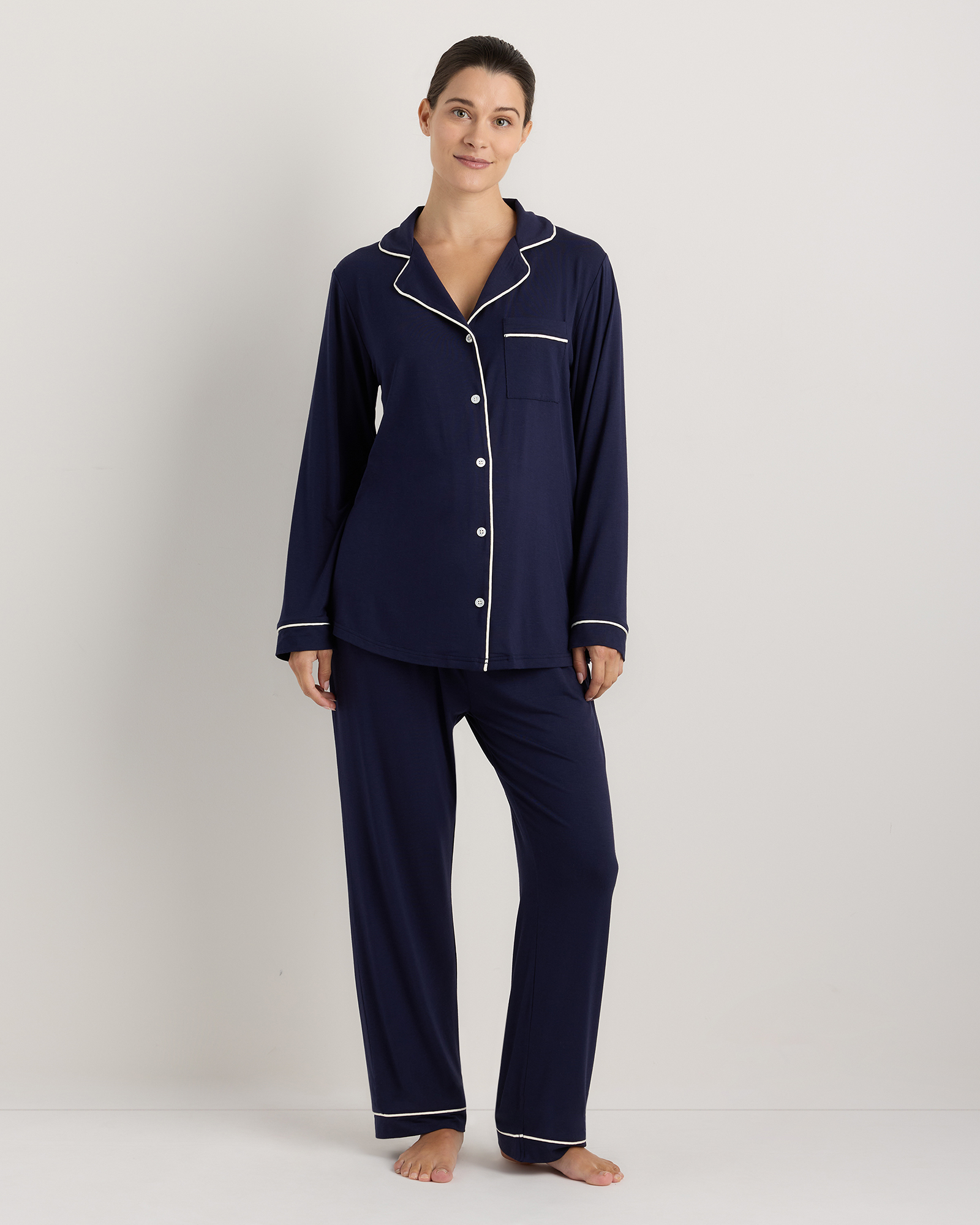 Deep Navy Bamboo Jersey Maternity Long Sleeve Pajama Set