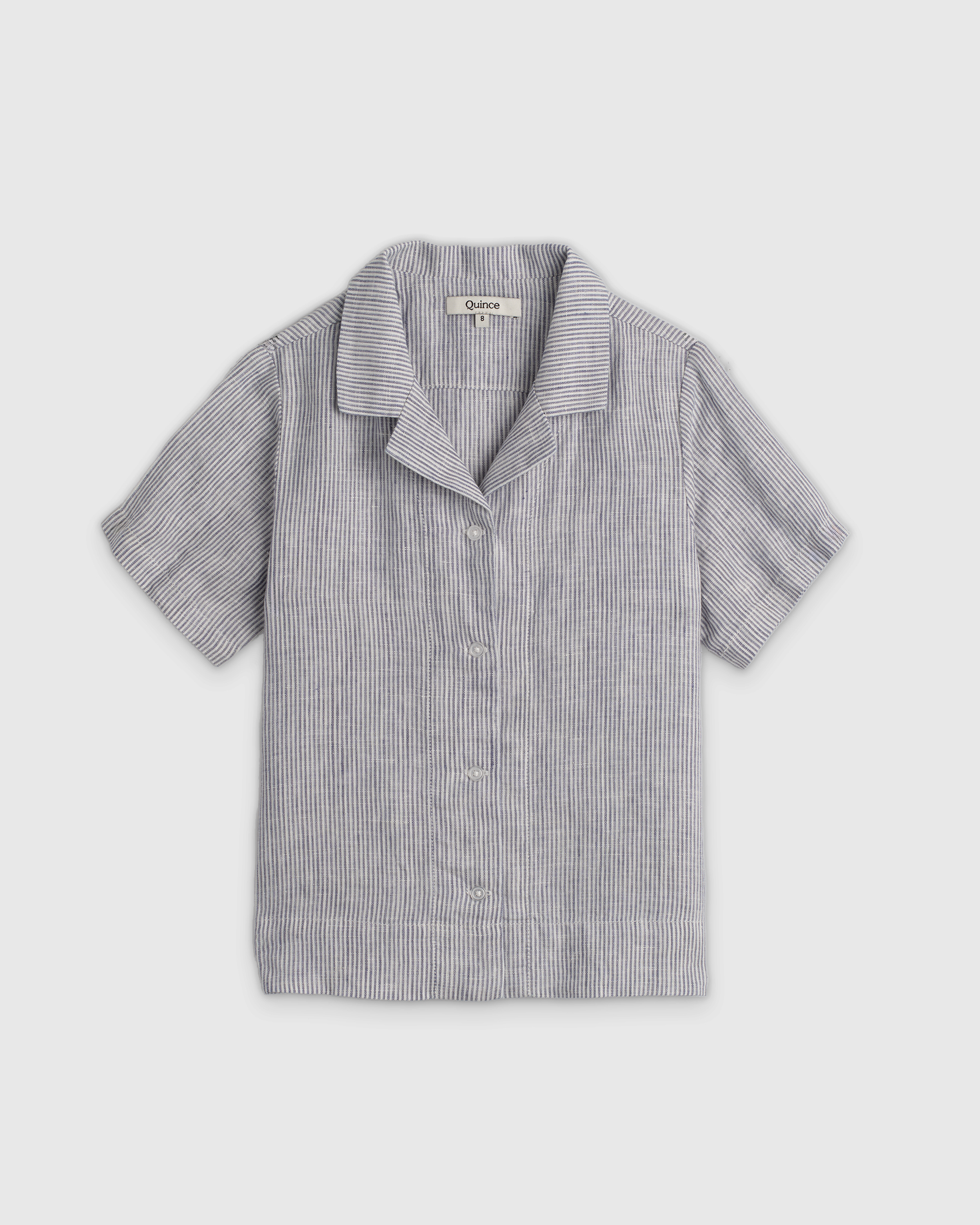 Blue Pinstripe 100% European Linen Short Sleeve Camp Shirt