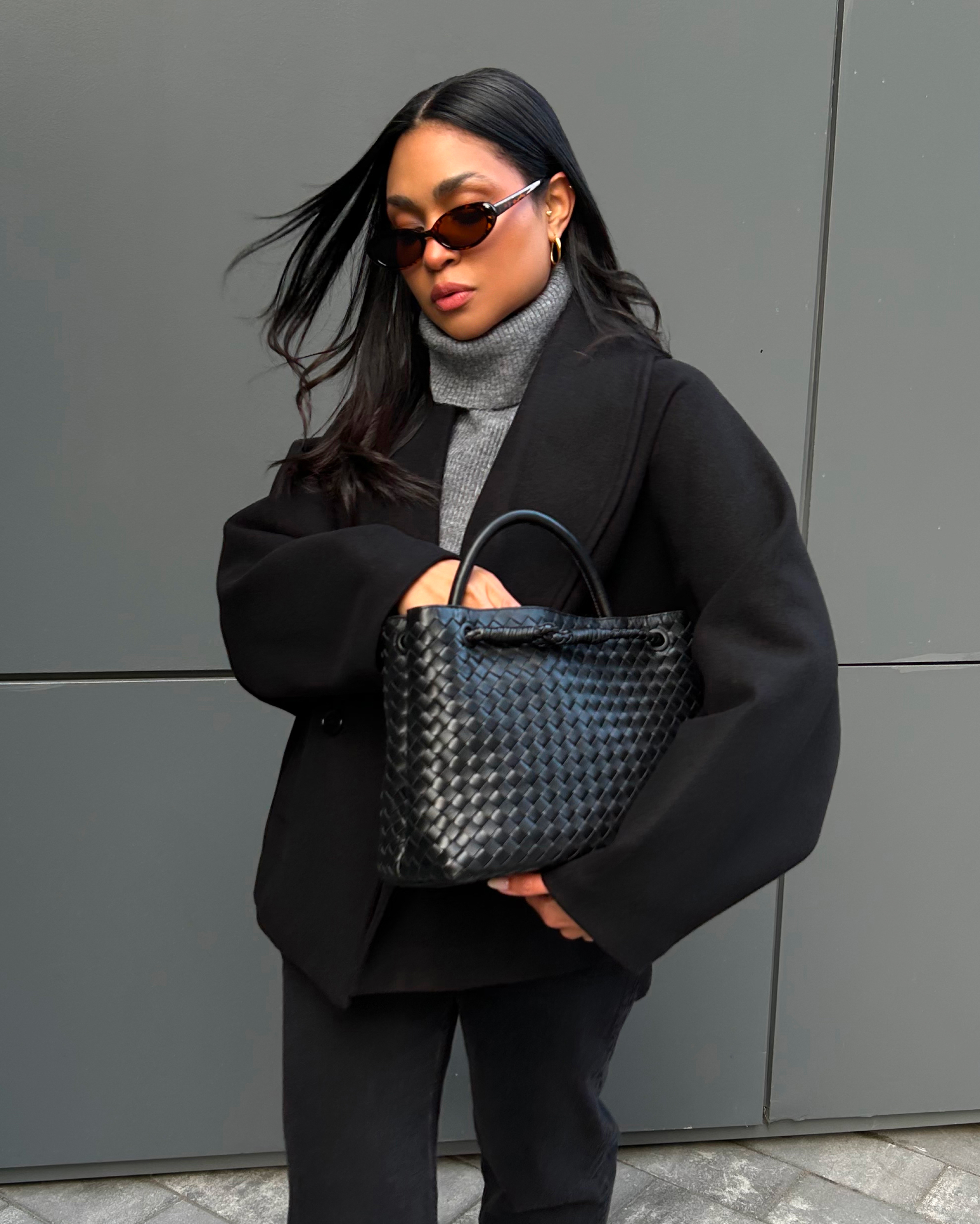 Black Italian Leather Handwoven Satchel