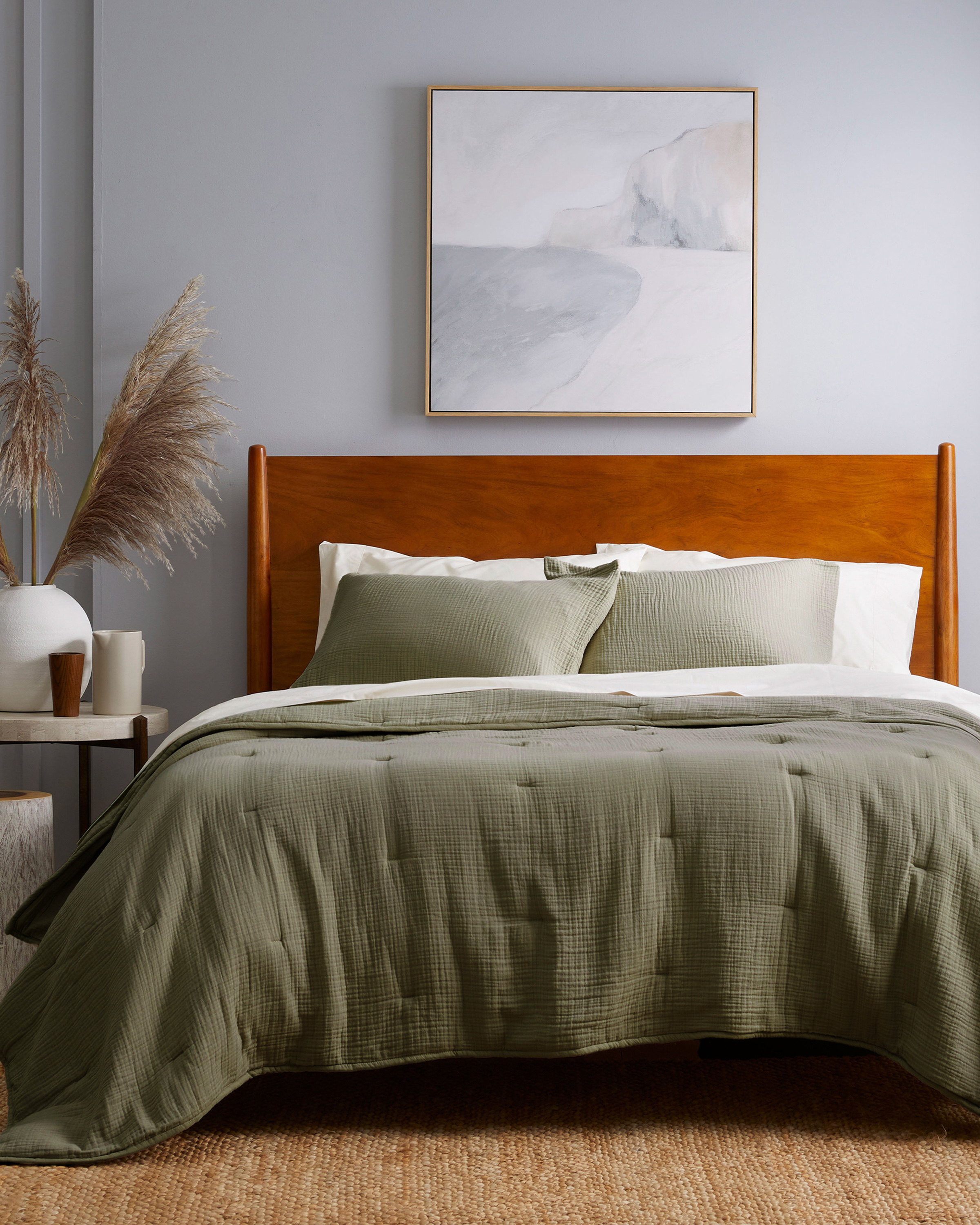 Organic Airy Gauze Dream Quilt Set - Olive, King/Cal King