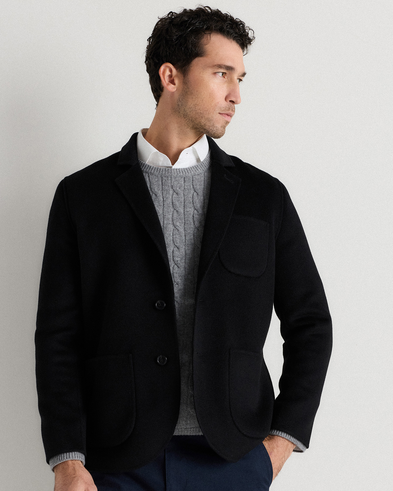 Black 100% Mongolian Cashmere Double-Faced Chore Blazer