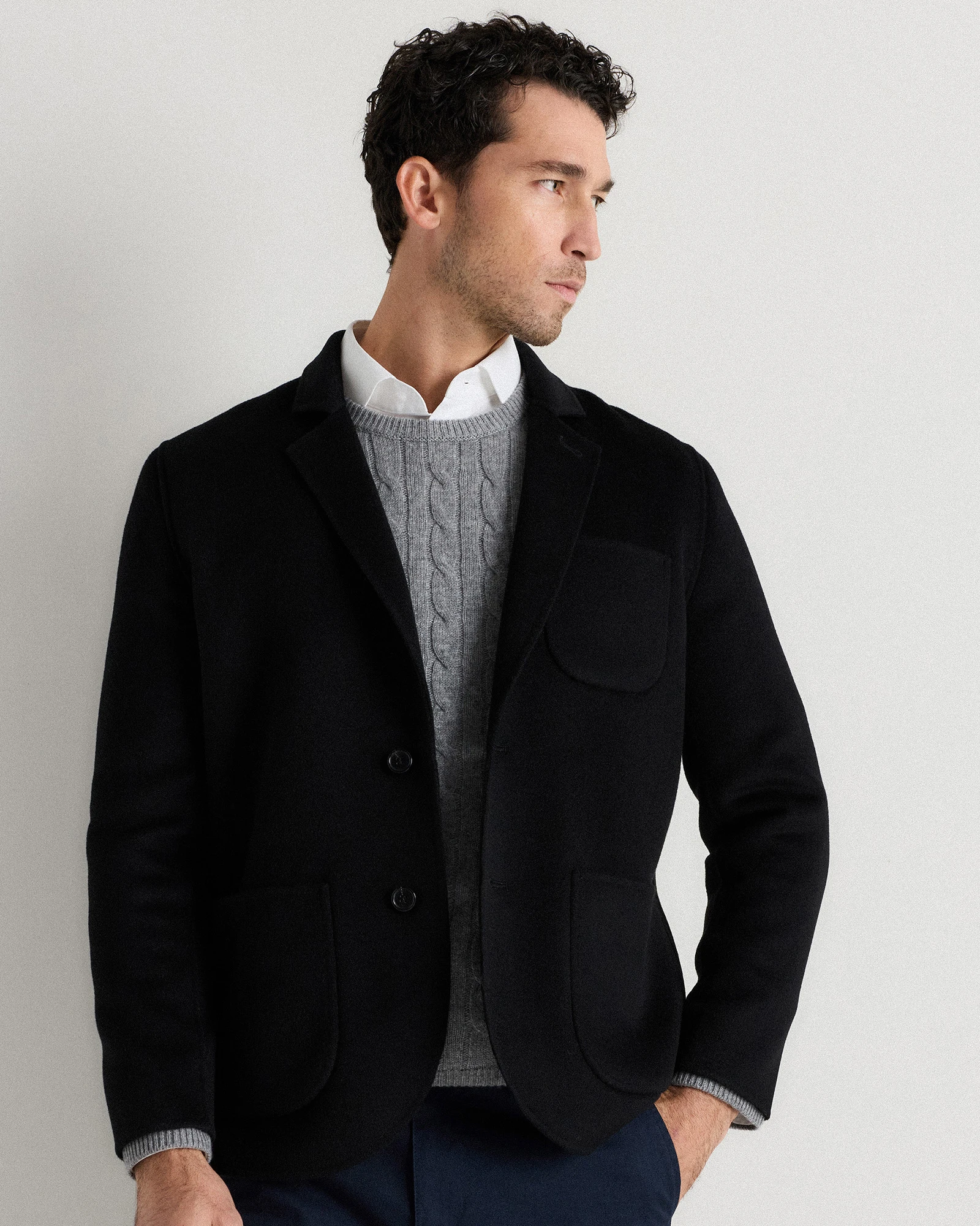 Men's 100% Mongolian Cashmere Double-Faced Unstructured Chore Blazer