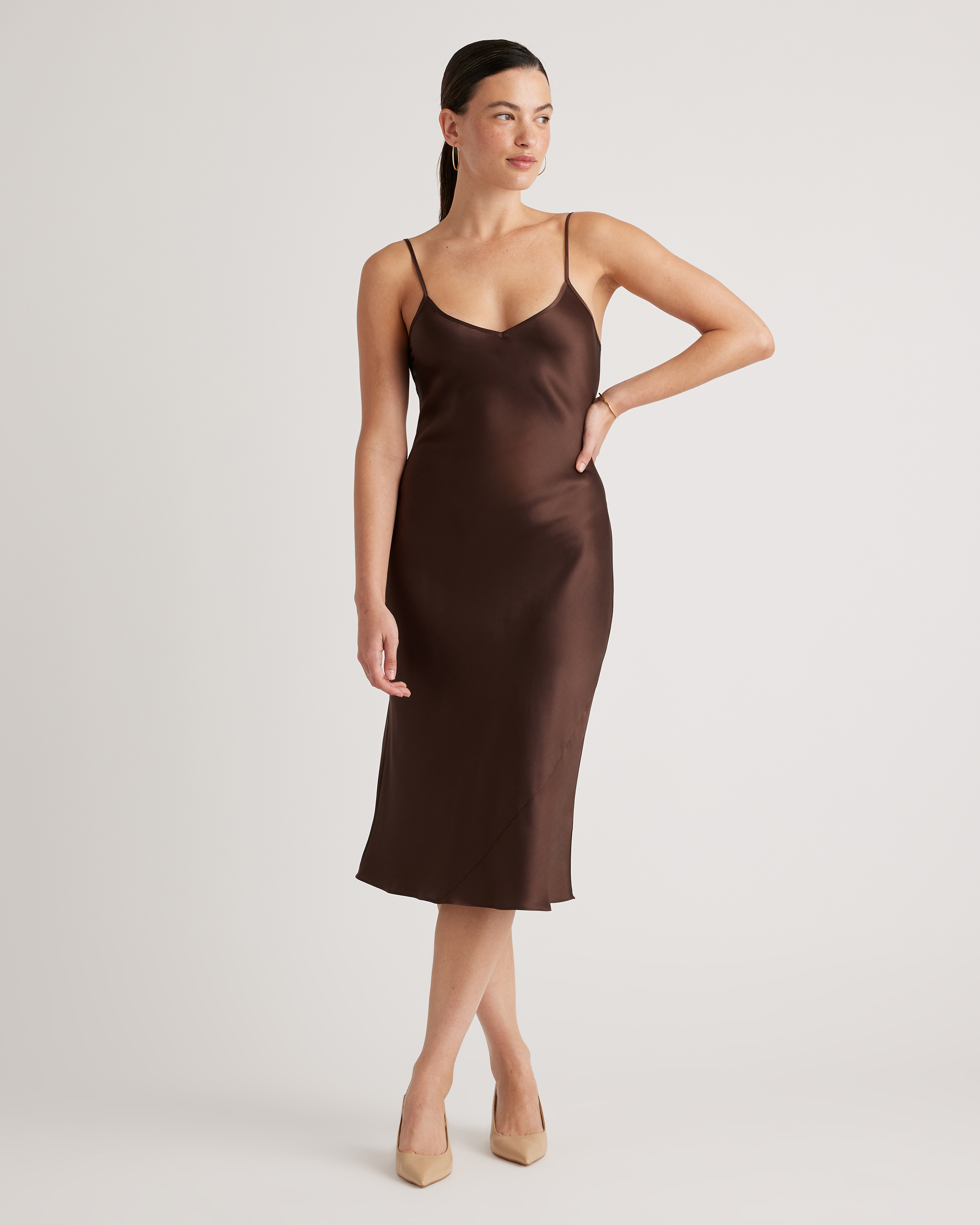 100% Washable Silk Slip Dress in Hot Fudge