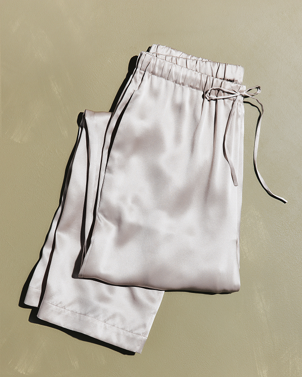 Champagne Pantalon à jambes larges 100% soie lavable à cordon de serrage