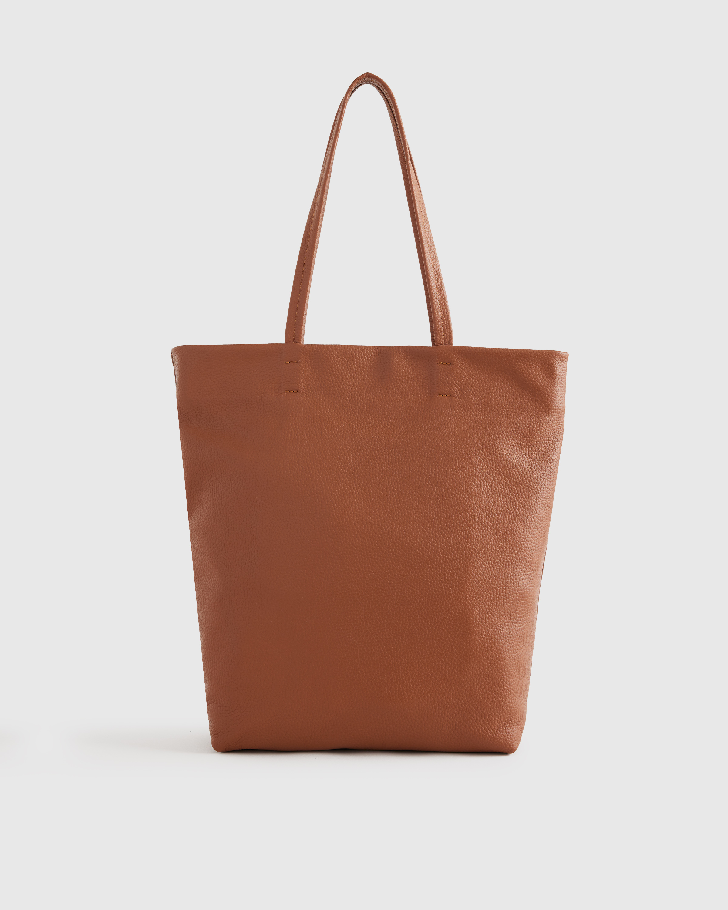 Cognac Italian Leather Tall Zip Top Tote