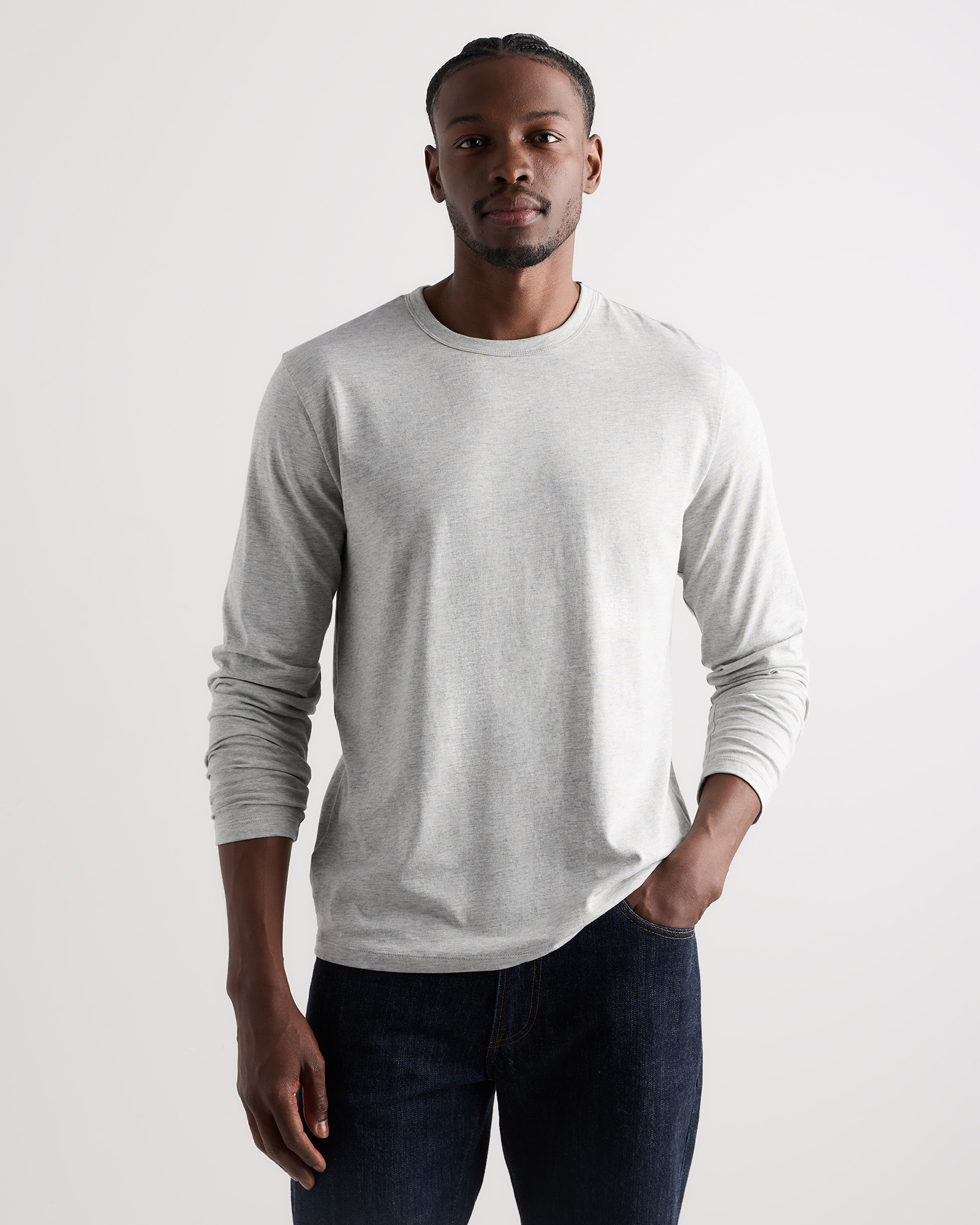 Heather Grey 100% Pima Cotton Luxe Touch Long Sleeve Tee