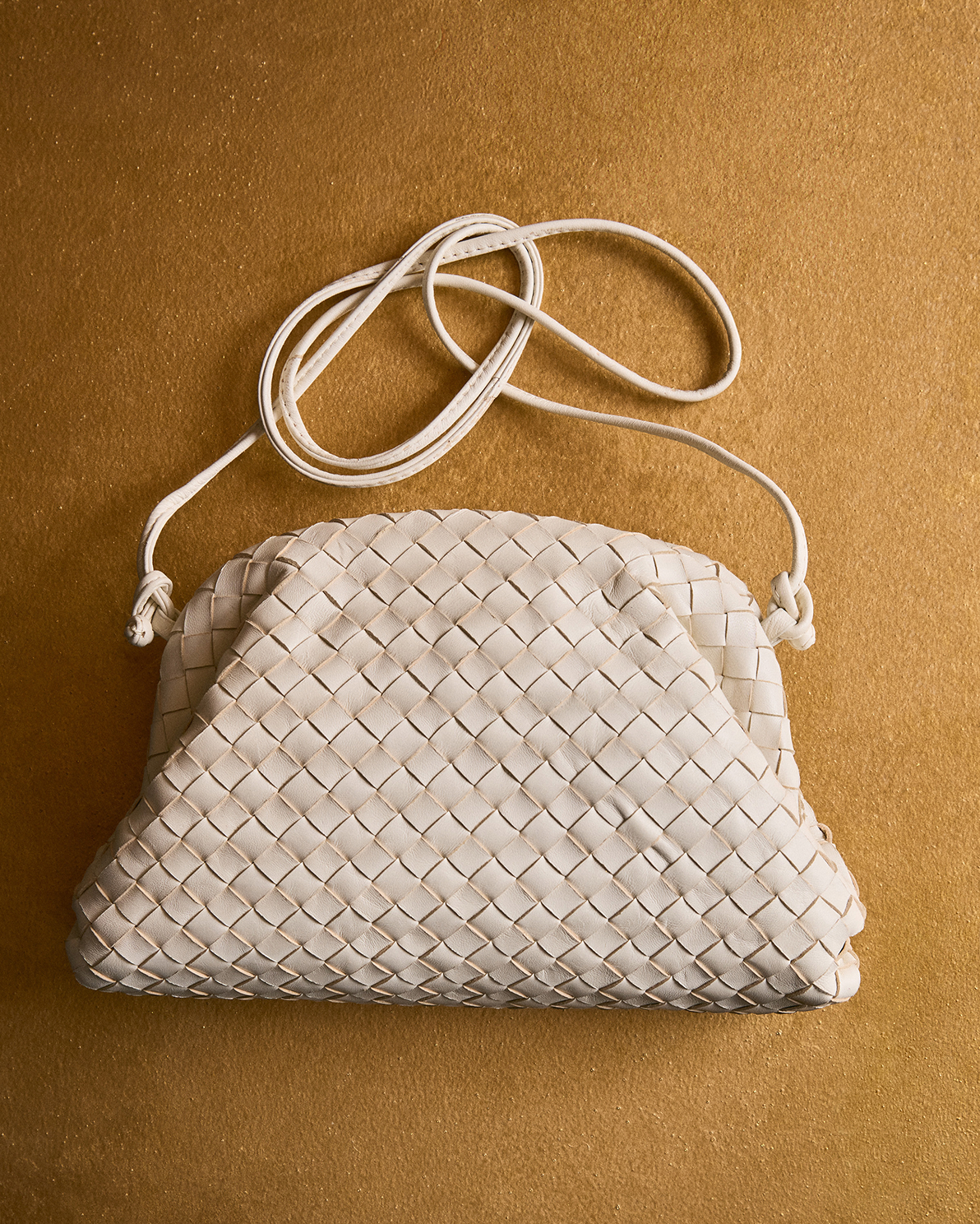 Bone Italian Leather Handwoven Pouch Crossbody Clutch