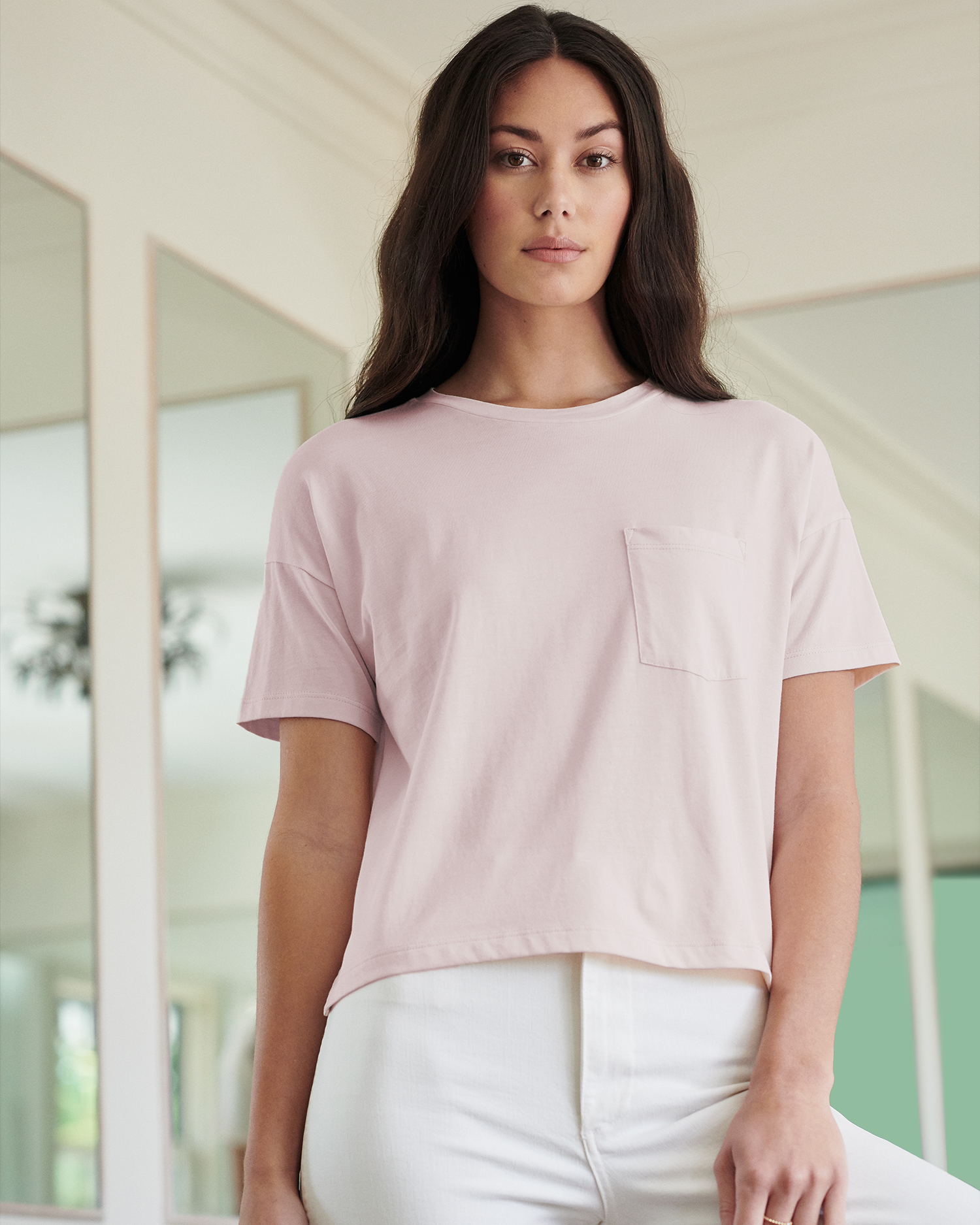 Soft Pink 100% Organic Cotton Boxy Pocket Tee