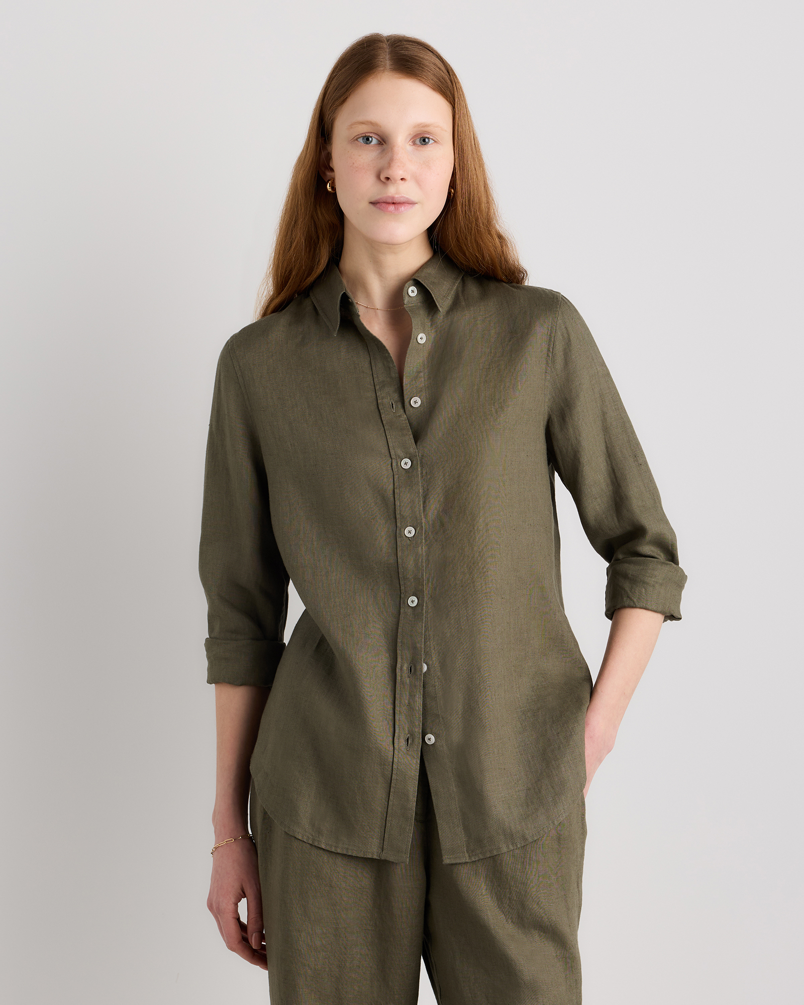 Bayberry Olive 100% European Linen Long Sleeve Shirt