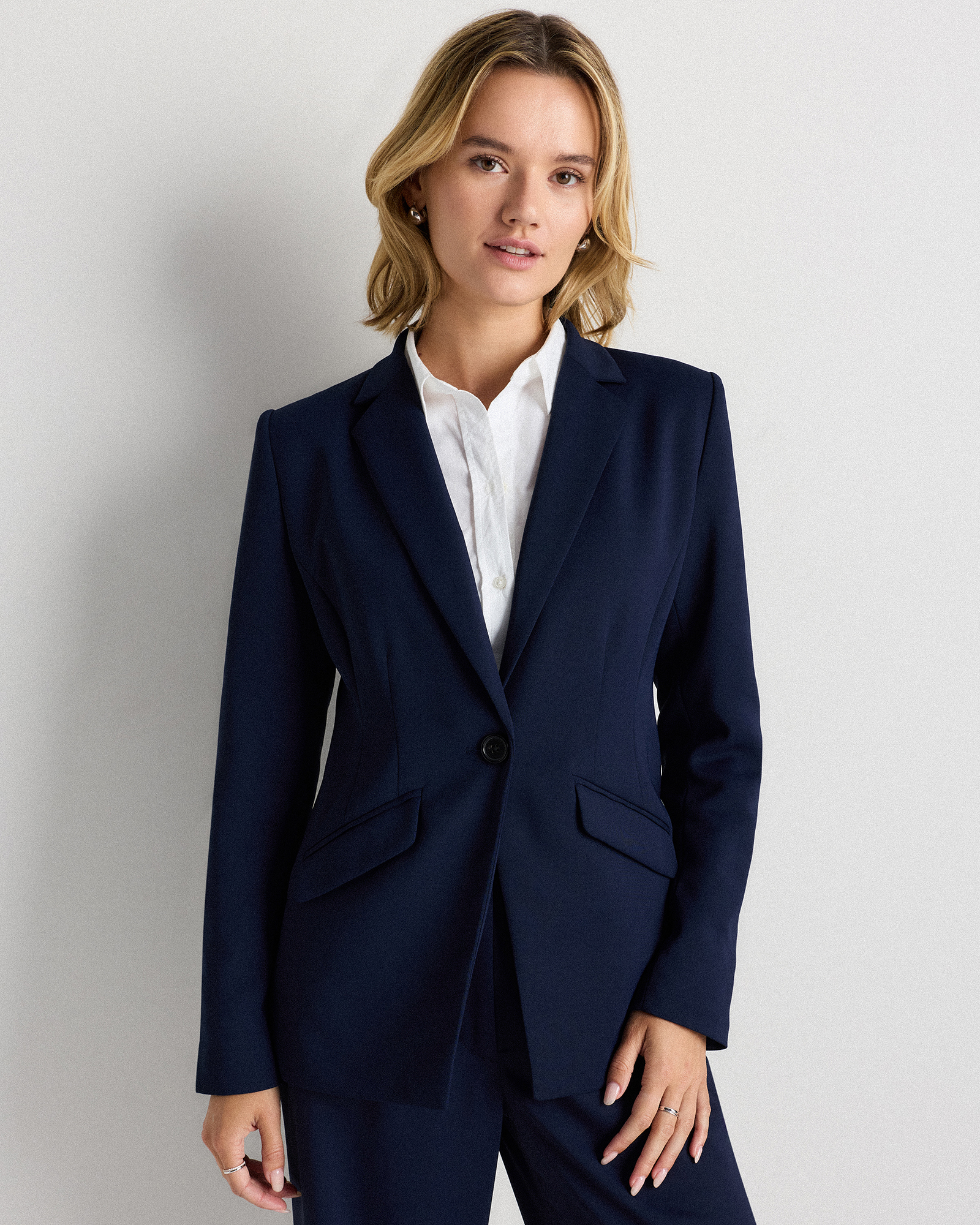Quince Women's Stretch Crepe Cinched Waist Blazer In Blue