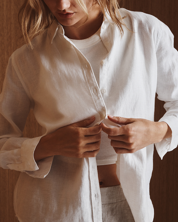White 100% European Linen Long Sleeve Shirt