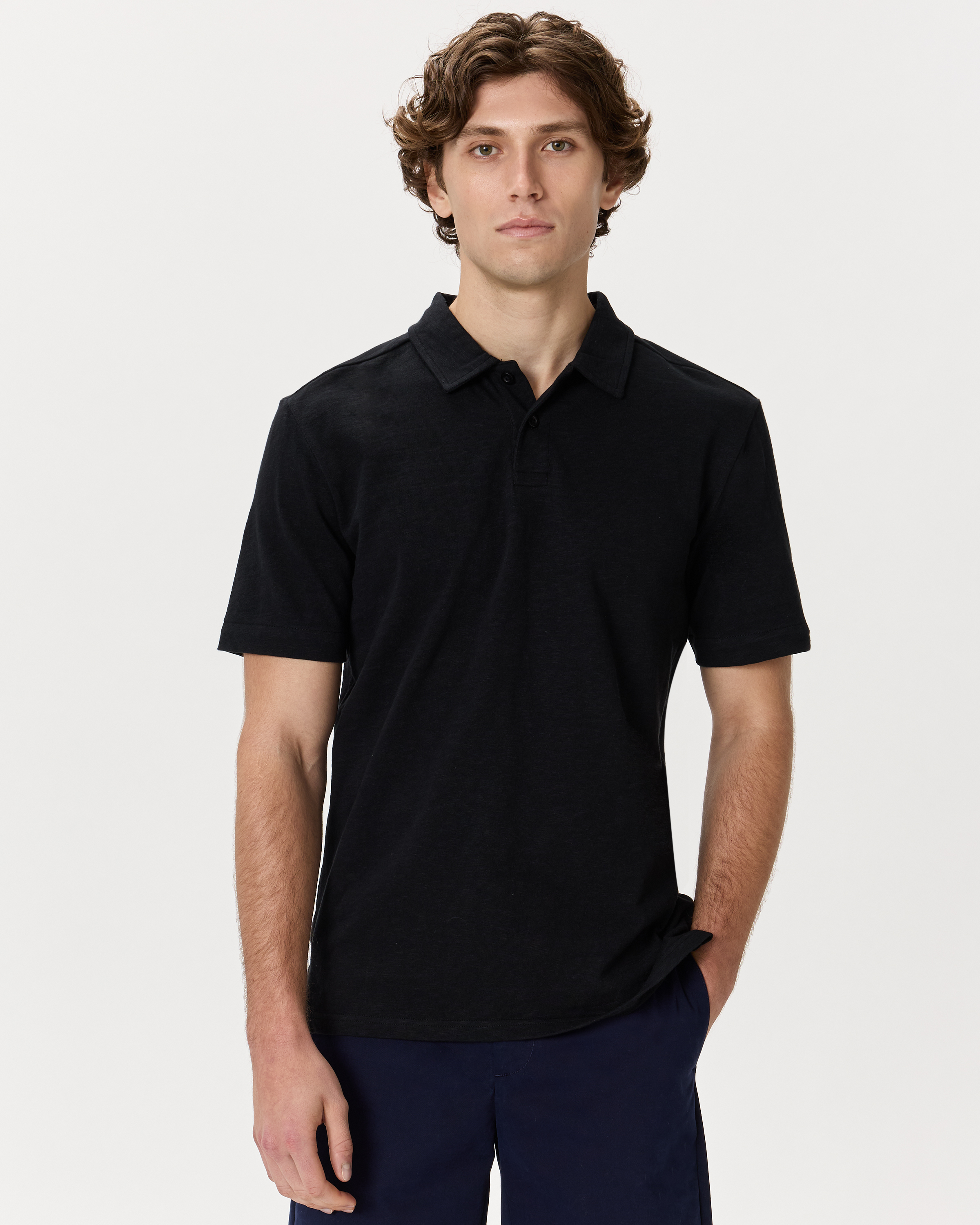 Quince Men's Slub Polo In Black