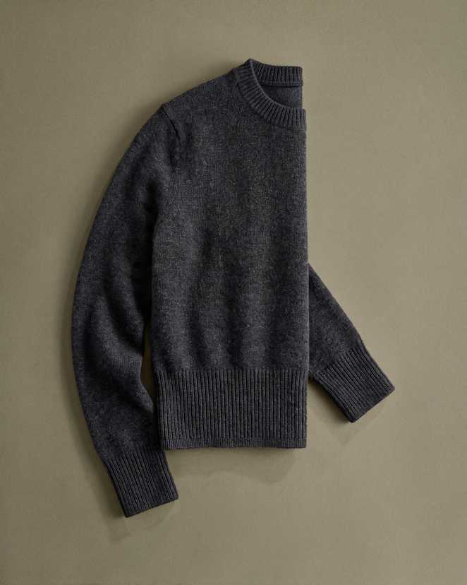 Heather Charcoal Mongolian Cashmere Shrunken Crewneck Sweater