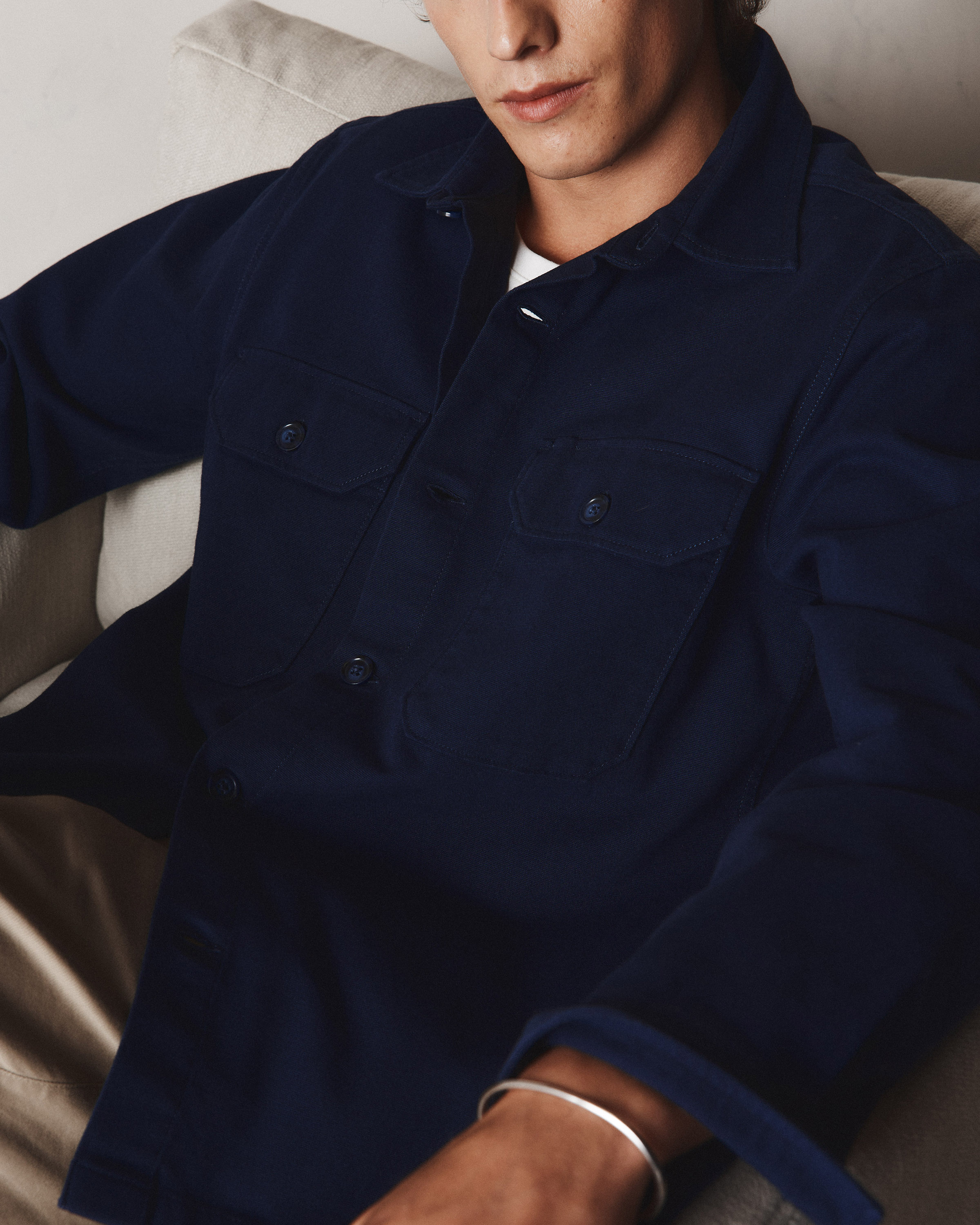 Double-brushed Stretch Overshirt Jacket in Navy