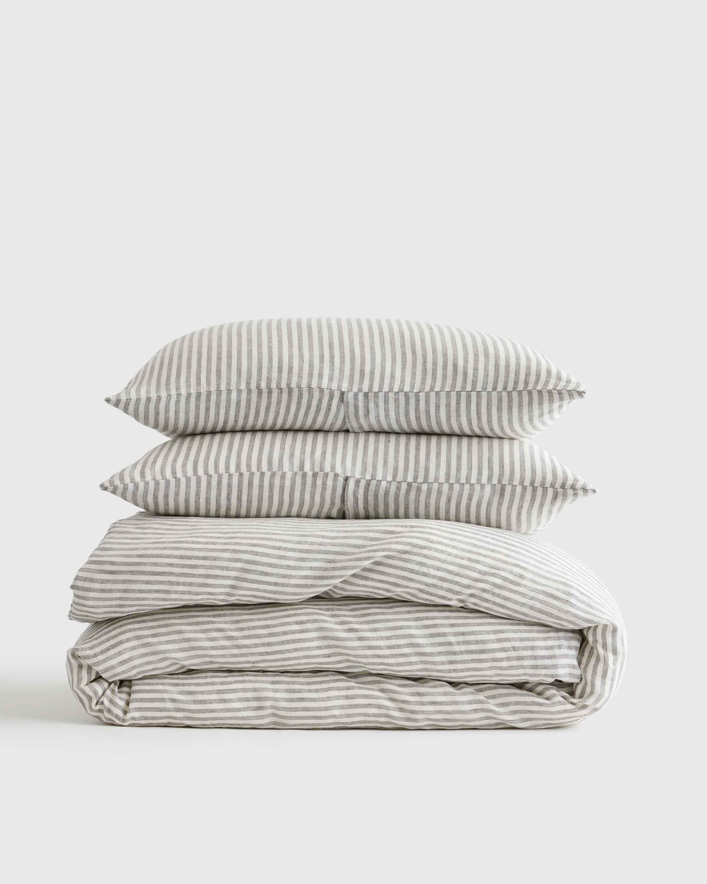 european linen stripe duvet cover, king/cal king, grey/white stripe