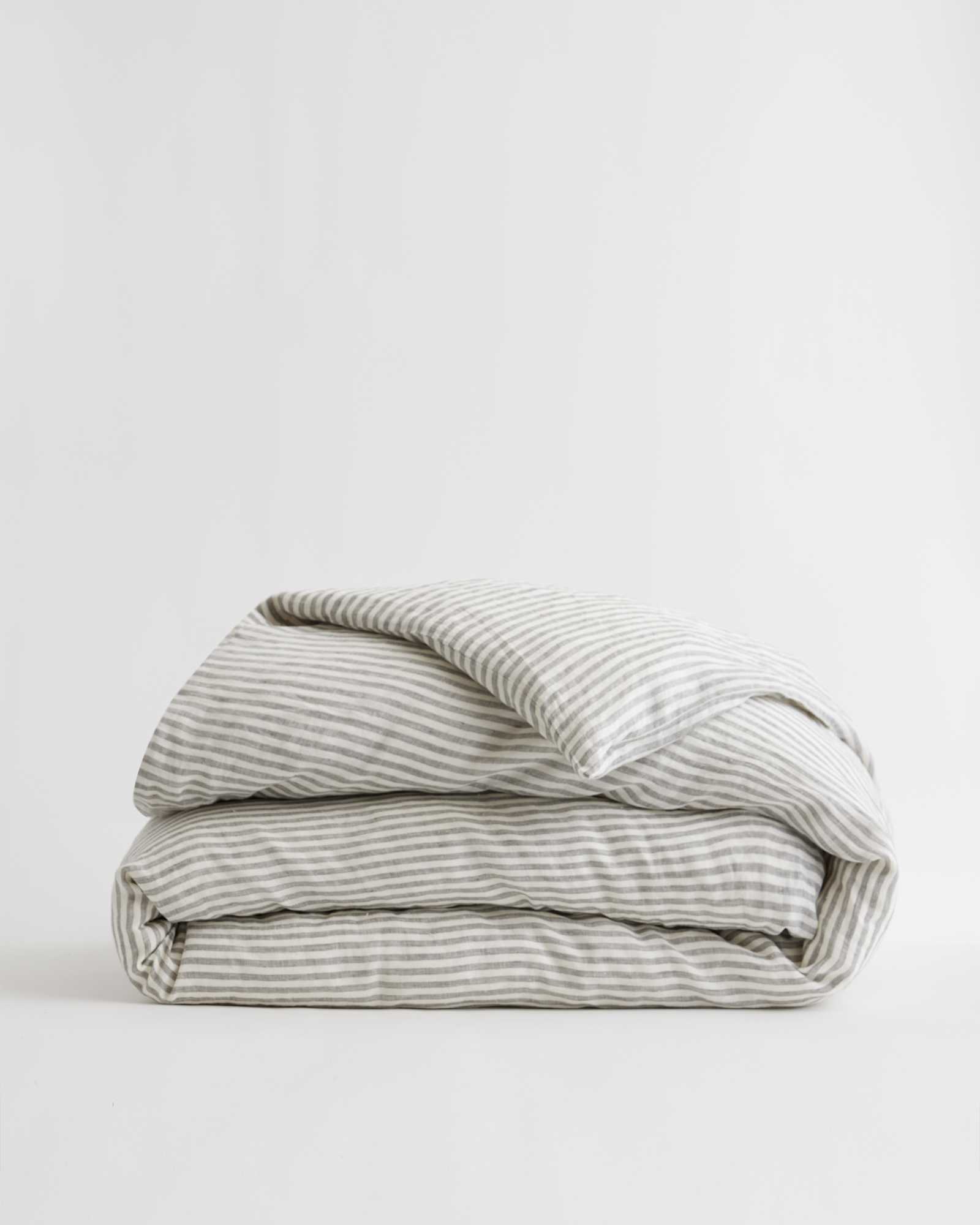 European Linen Duvet Cover - Gray/White Stripe - Twin Size