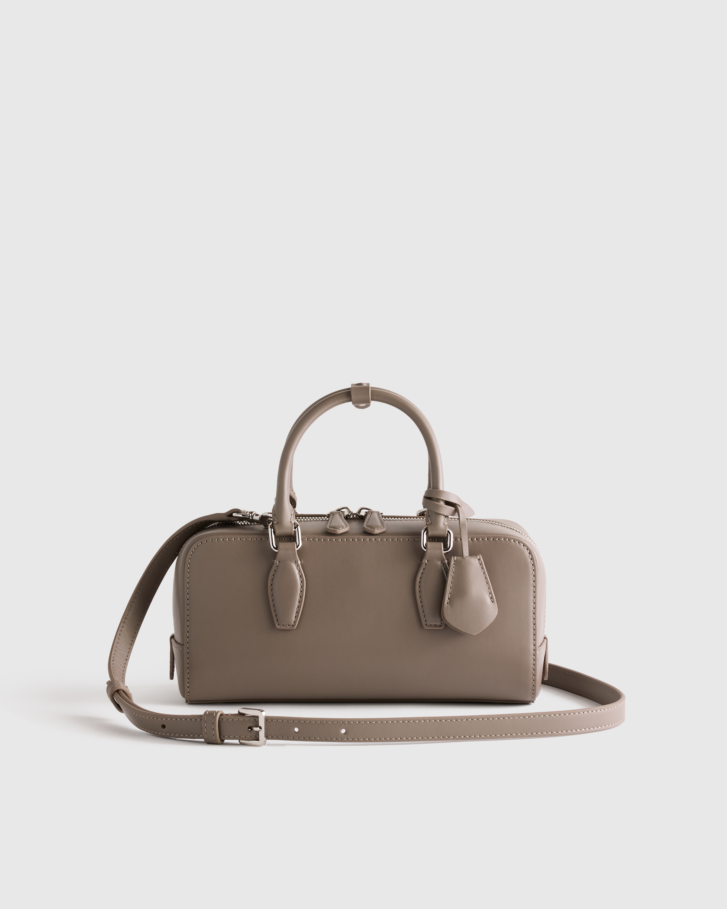 Mink Italian Leather Mini Bowler Crossbody Satchel
