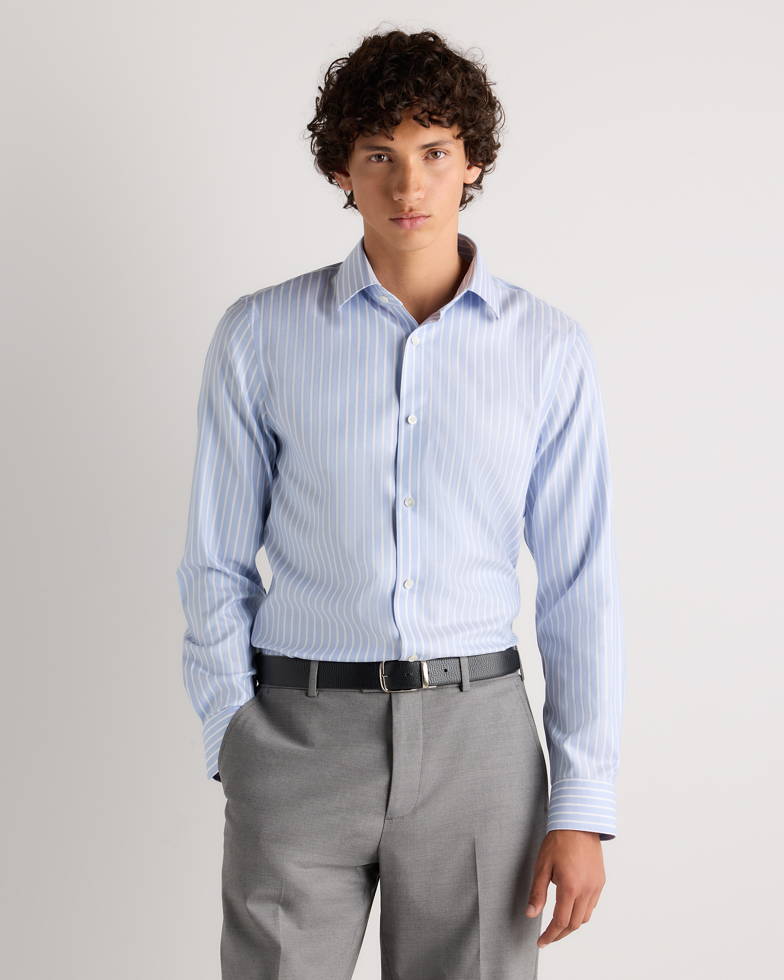 blue grey mens dress shirt Men's Supima Cotton Herringbone Dress Shirt in True Blue, Size XXL by Quince