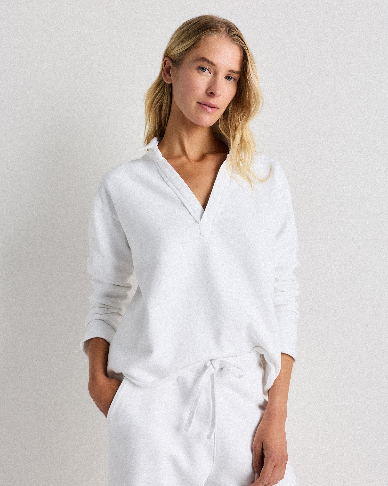 Classic White Henley en jersey bouclette biologique