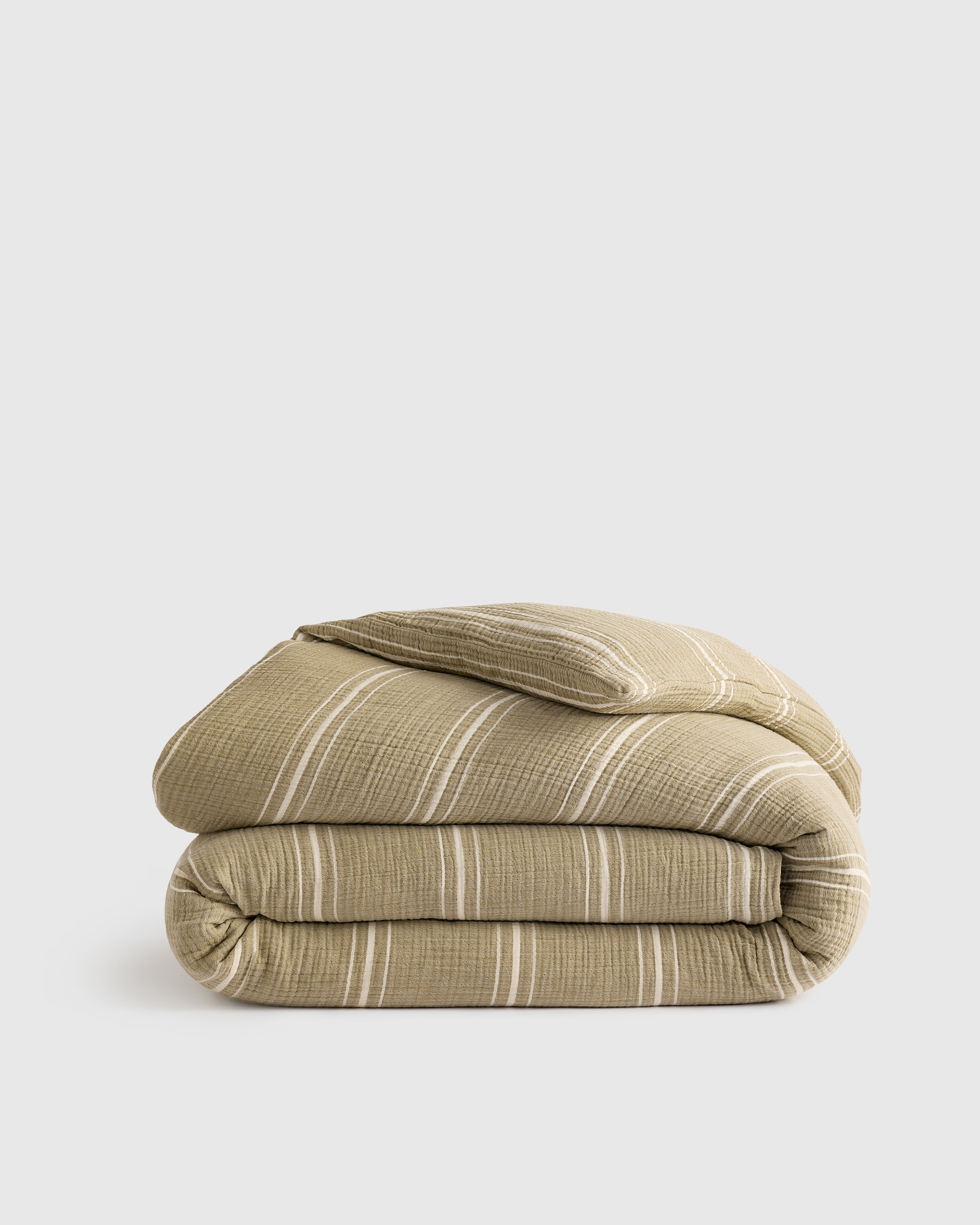 Sage Stripe Organic Cotton Gauze Stripe Duvet Cover
