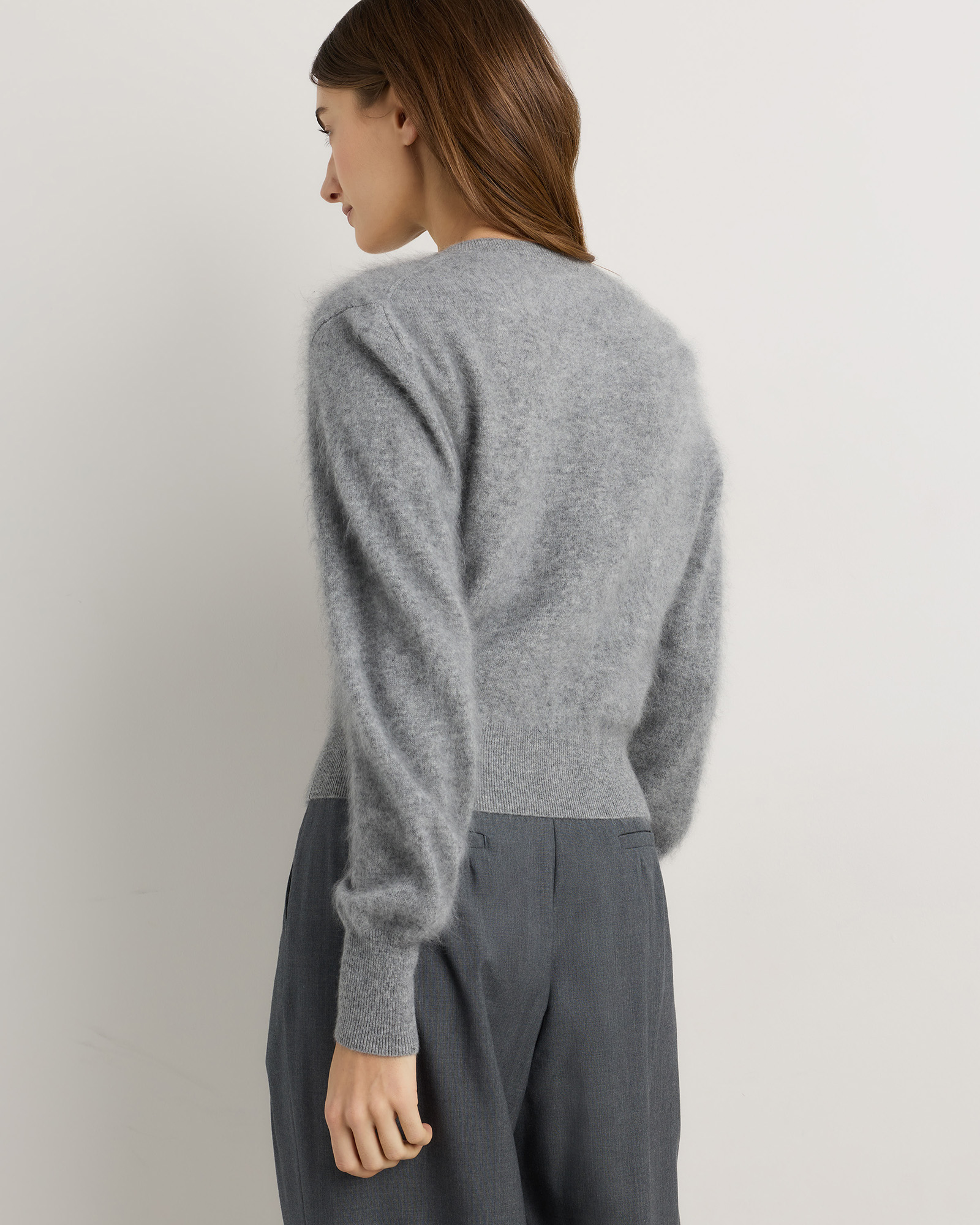 Brushed Cashmere Shrunken V-Neck Sweater