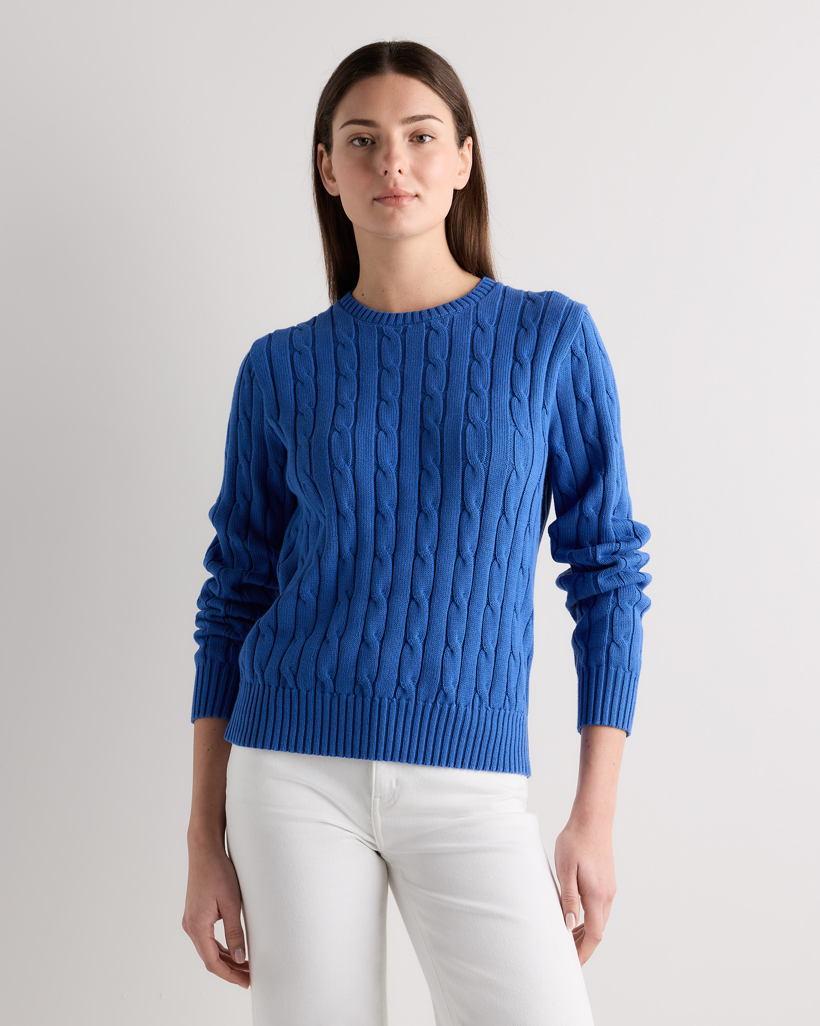 Sapphire Blue 100% Organic Cotton Cable Crewneck Sweater