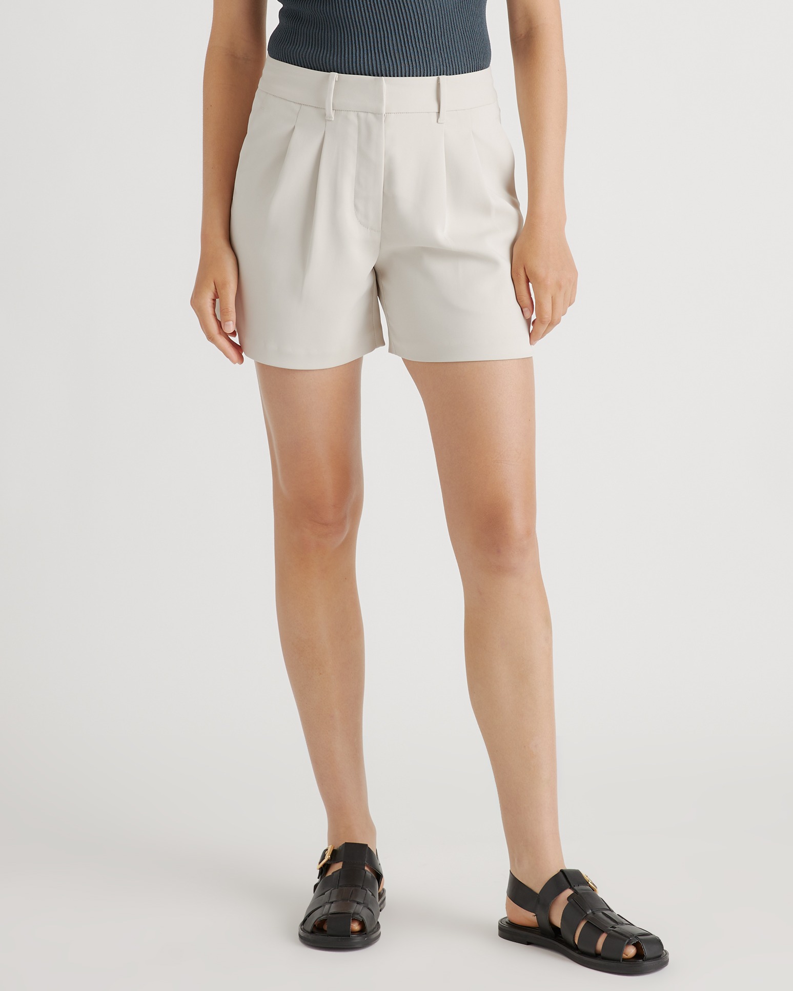 Stretch Crepe Pleated Shorts in Sand