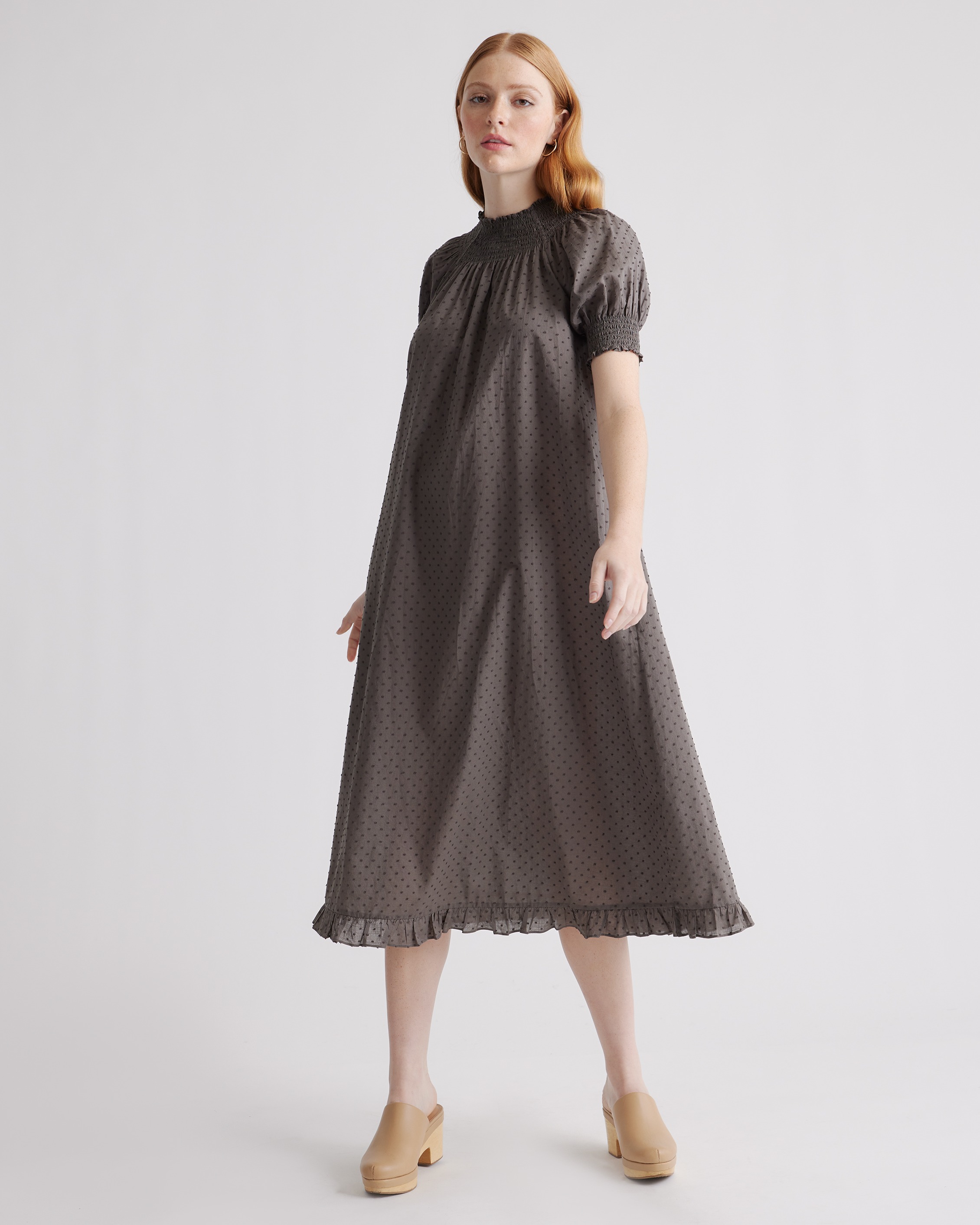 100% Cotton Swiss Dot Midi Dress
