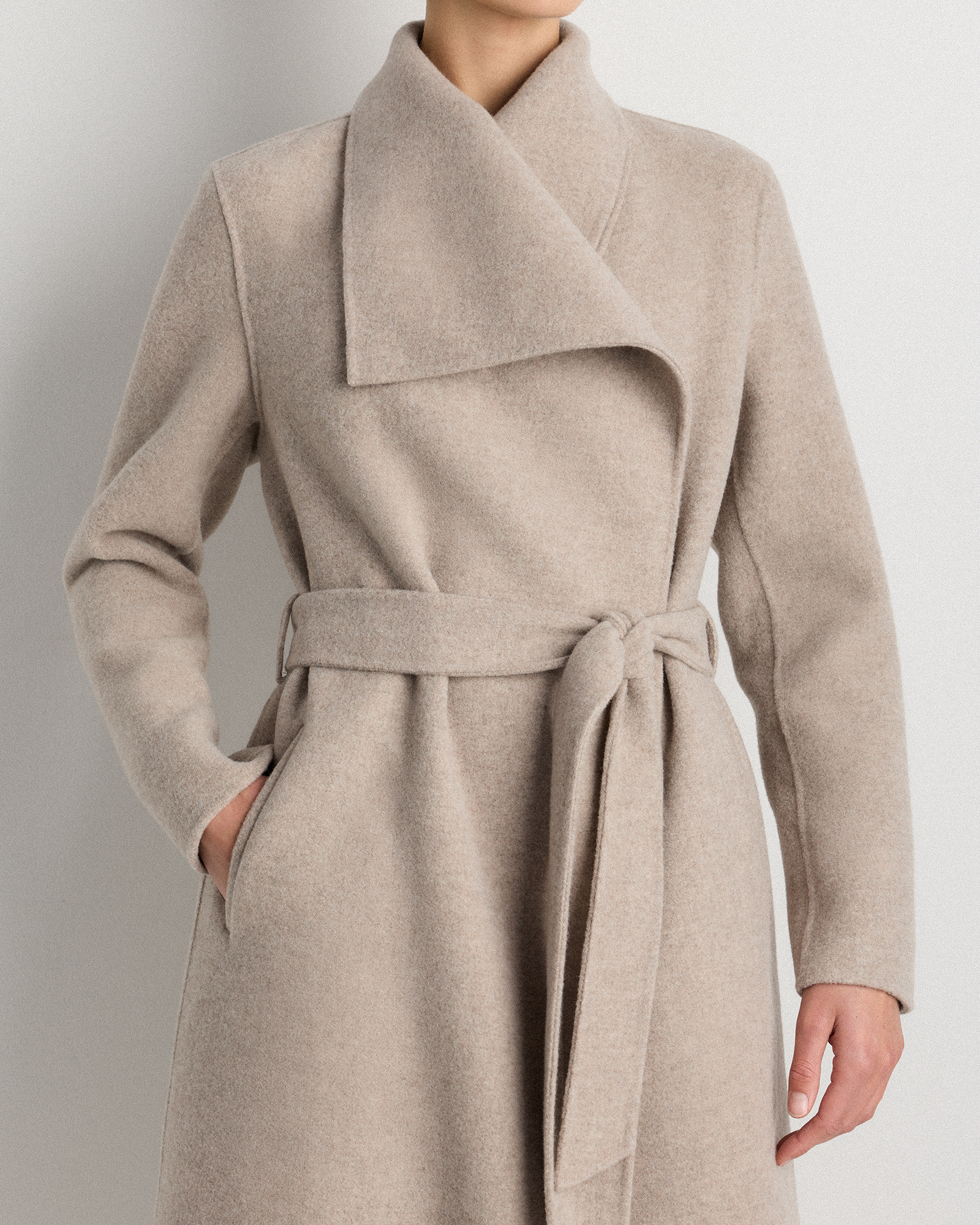 Double-Faced Merino Wool Draped Collar Wrap Coat