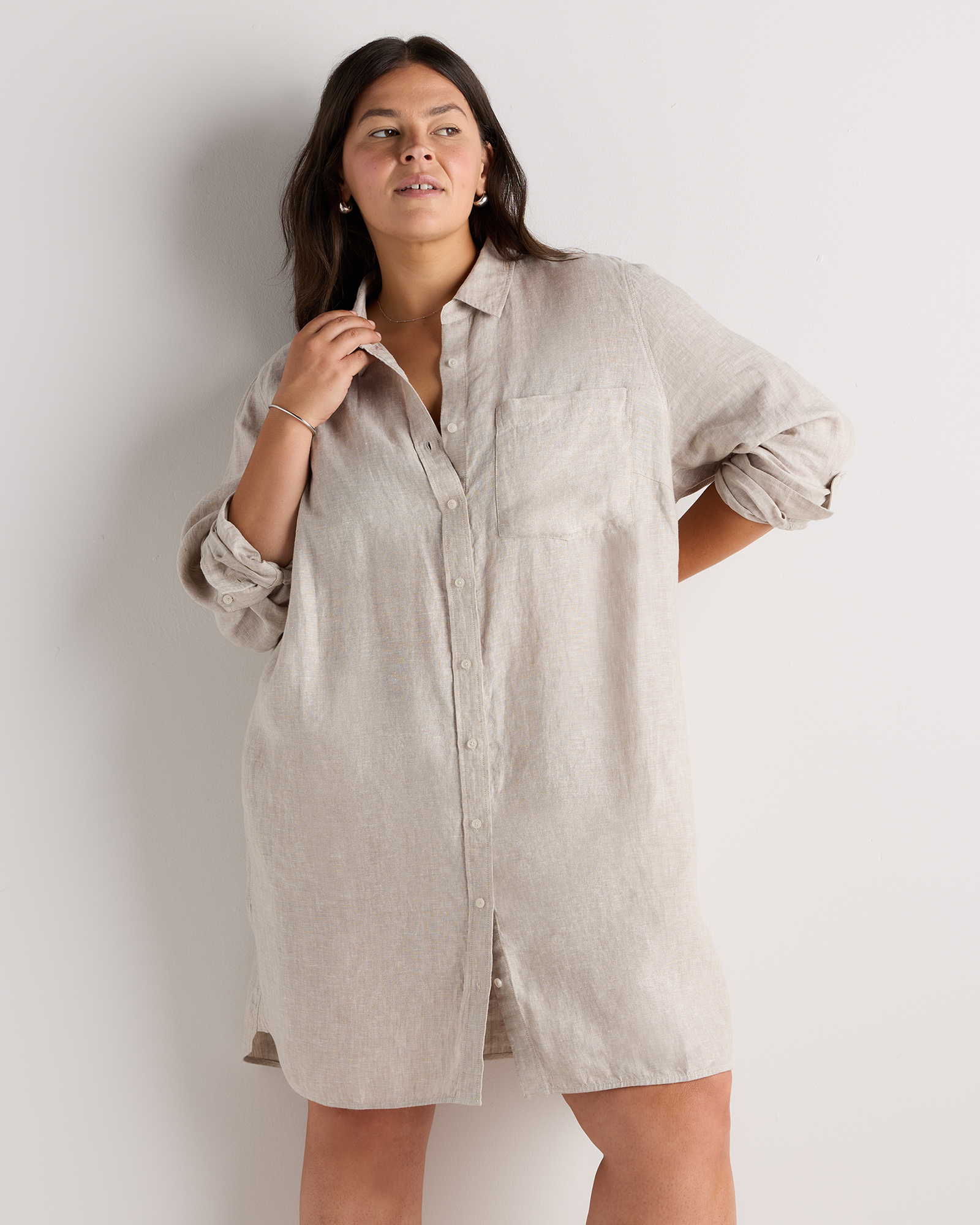 quince linen shirt dress 100% European Linen Shirt Dress in Flax
