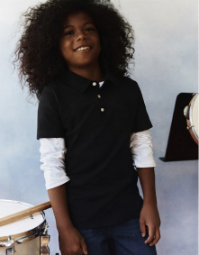 Black Polo à manches courtes en piqué de coton biologique 