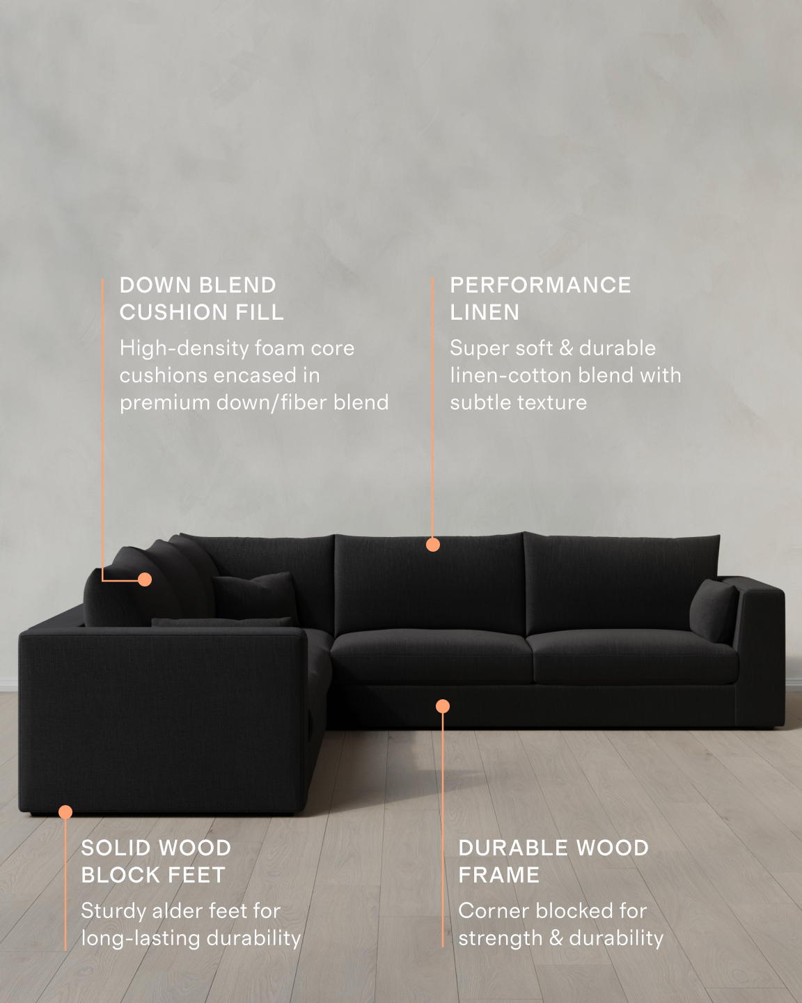 Oasis Performance Linen Blend L Sectional - Thumbnail 4