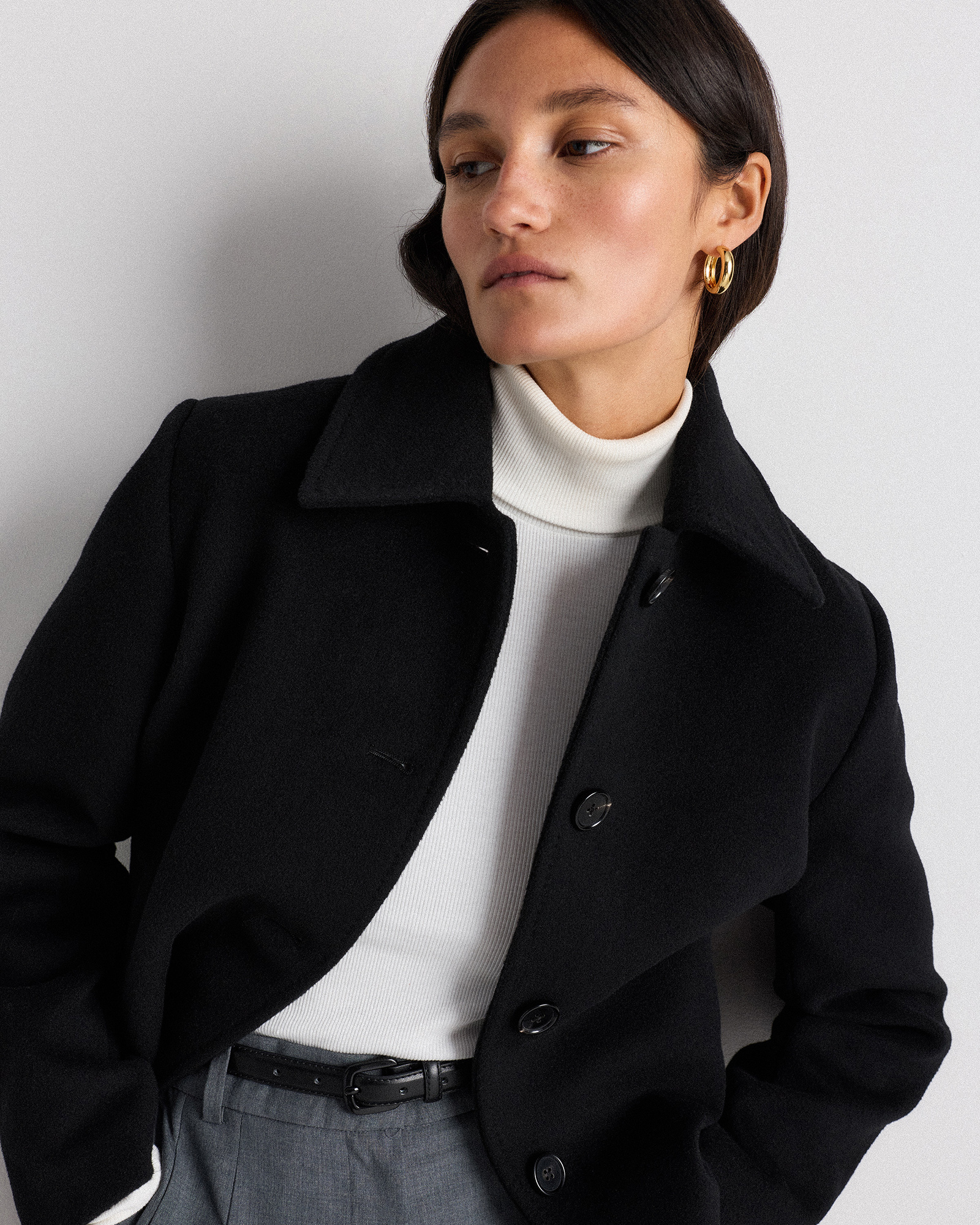 Wool Cashmere Short Coat in Black