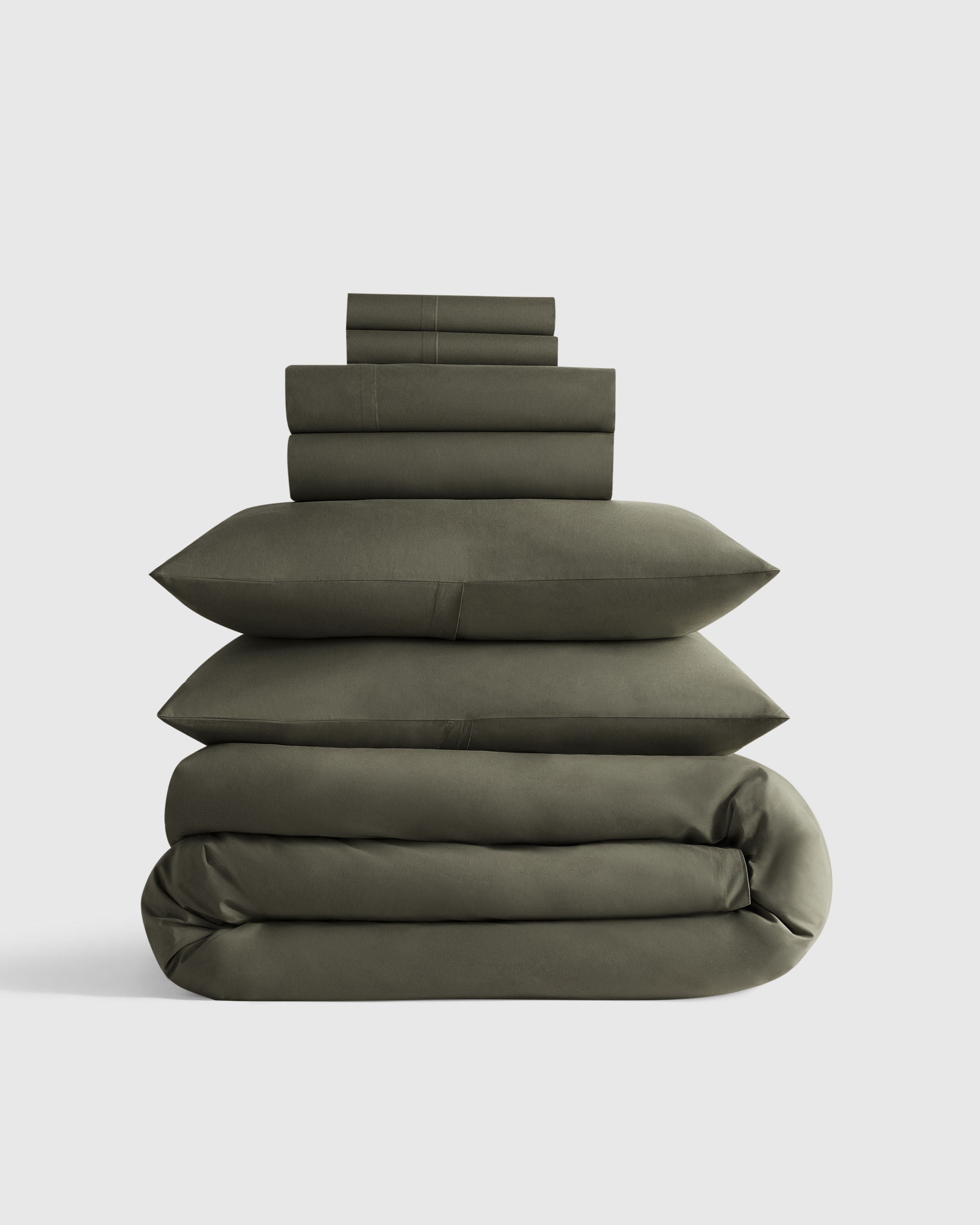 organic crisp percale deluxe bedding bundle, king, dusty olive