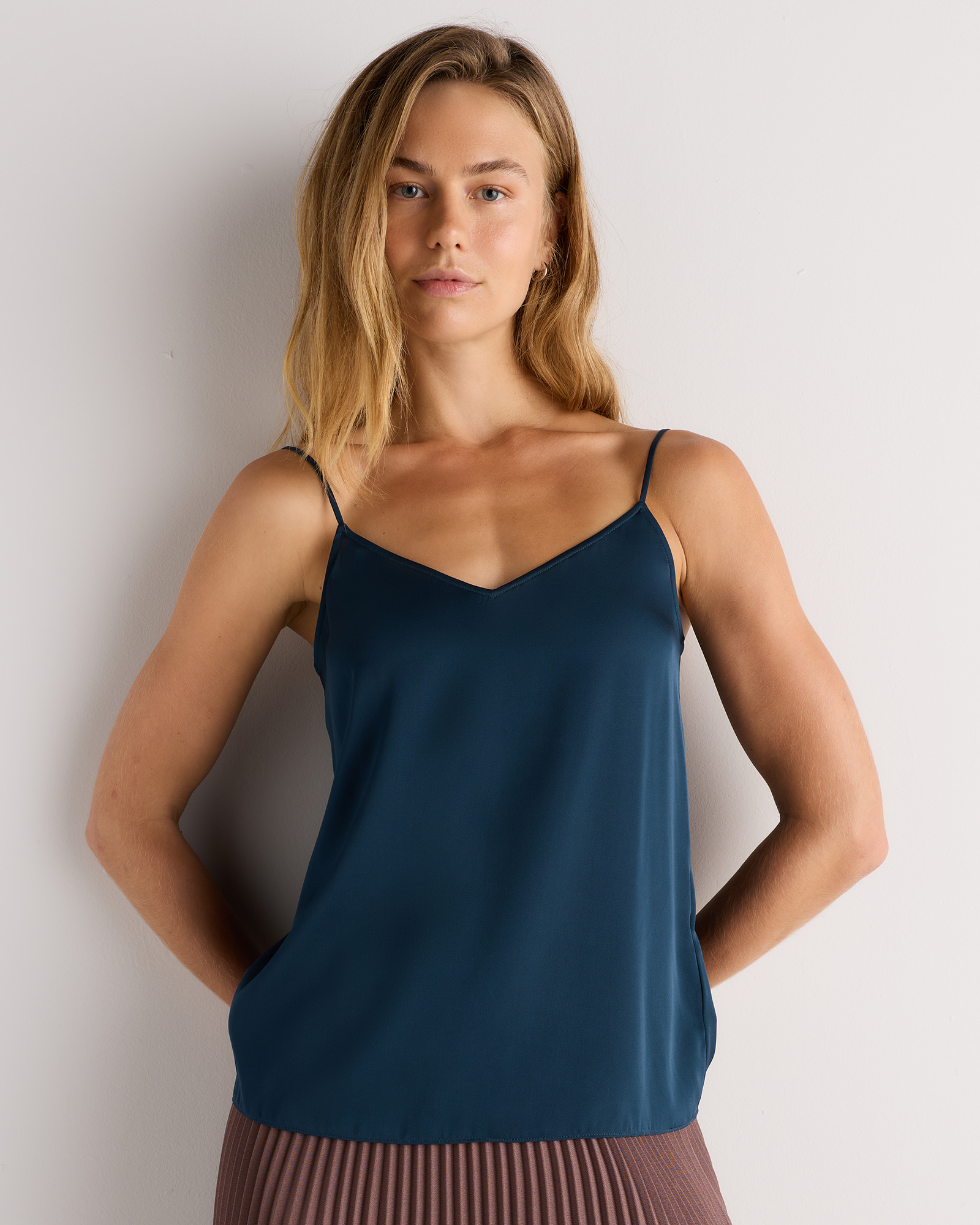 Stratus Blue Washable Stretch Silk V-Neck Cami