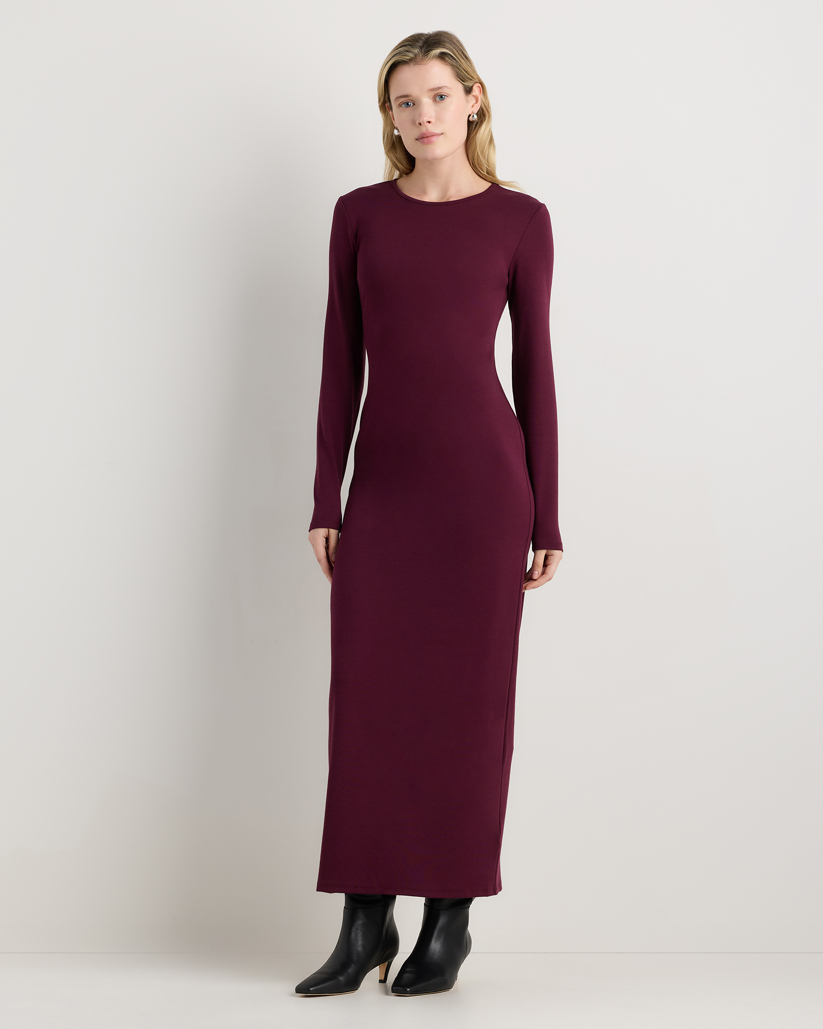 maxi dress with sleeves canada Women's Long Sleeve Knit Maxi Dress in Wine Tasting Red, Size XS, Tencel by Quince