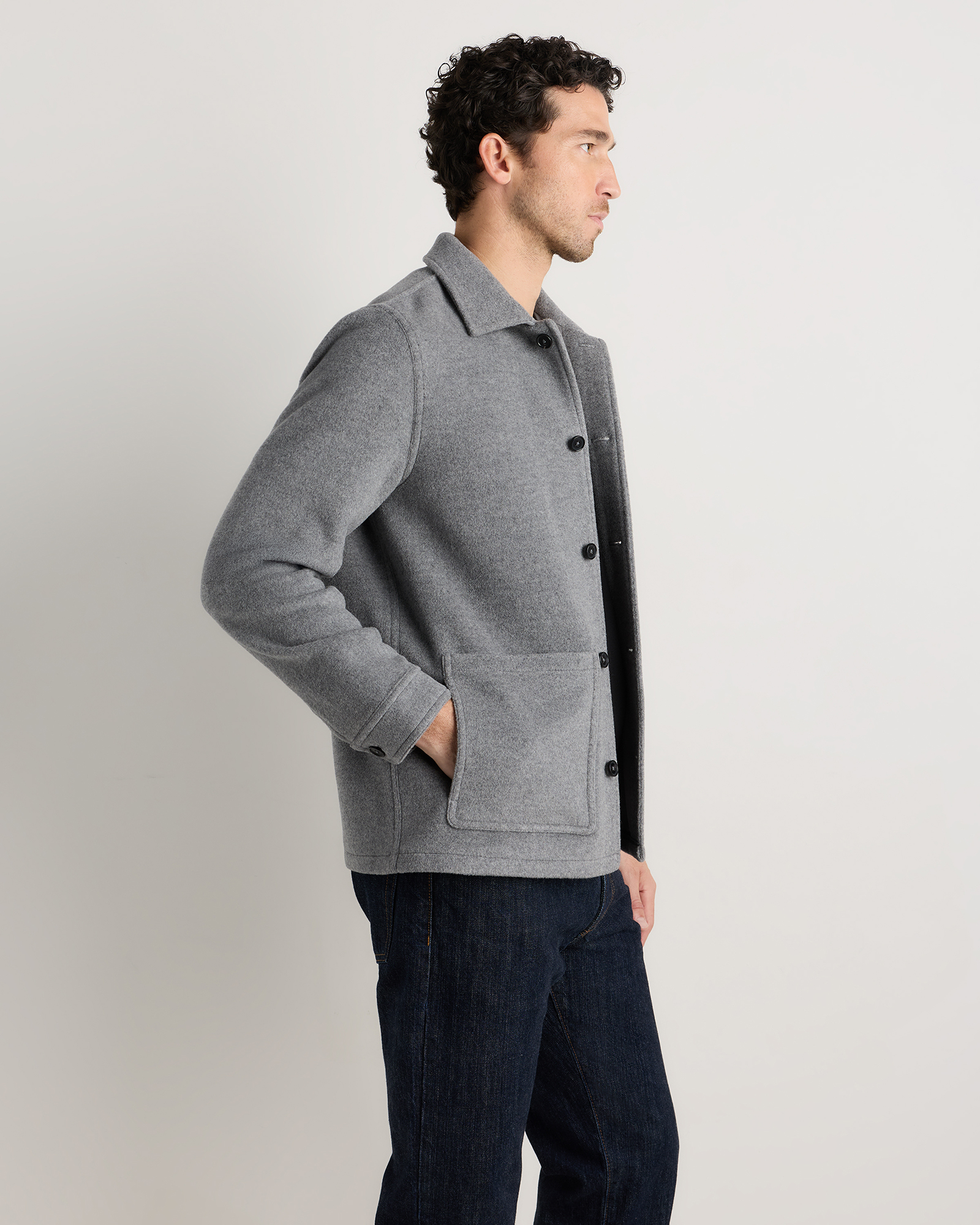 Wool Cashmere Chore Jacket in Heather Grey