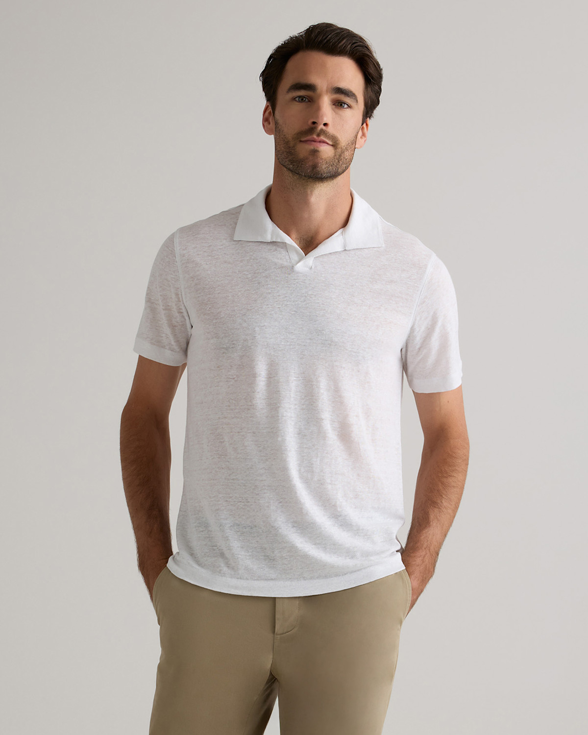 Quince Men's European Linen / Organic Cotton Jersey Polo in White