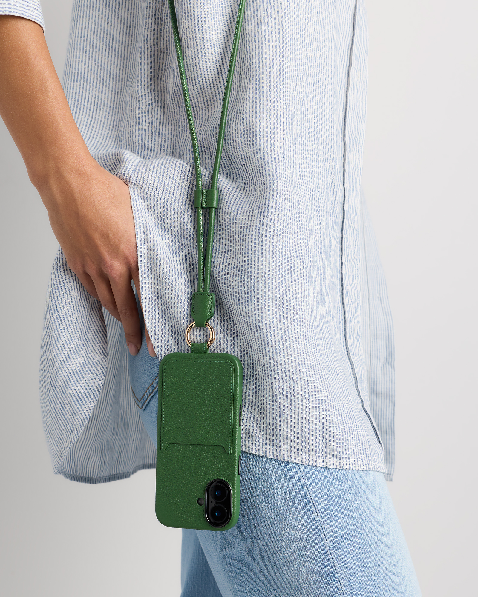 Italian Leather Phone Crossbody Case in Emerald