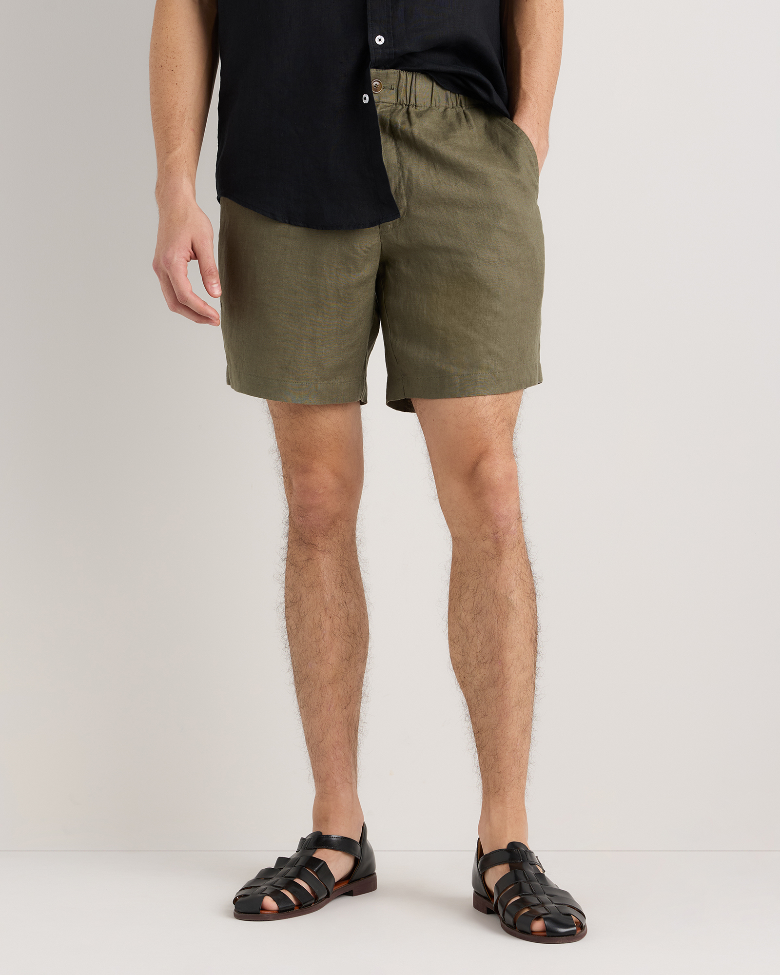 Bayberry Olive 100% European Linen Shorts - 7"