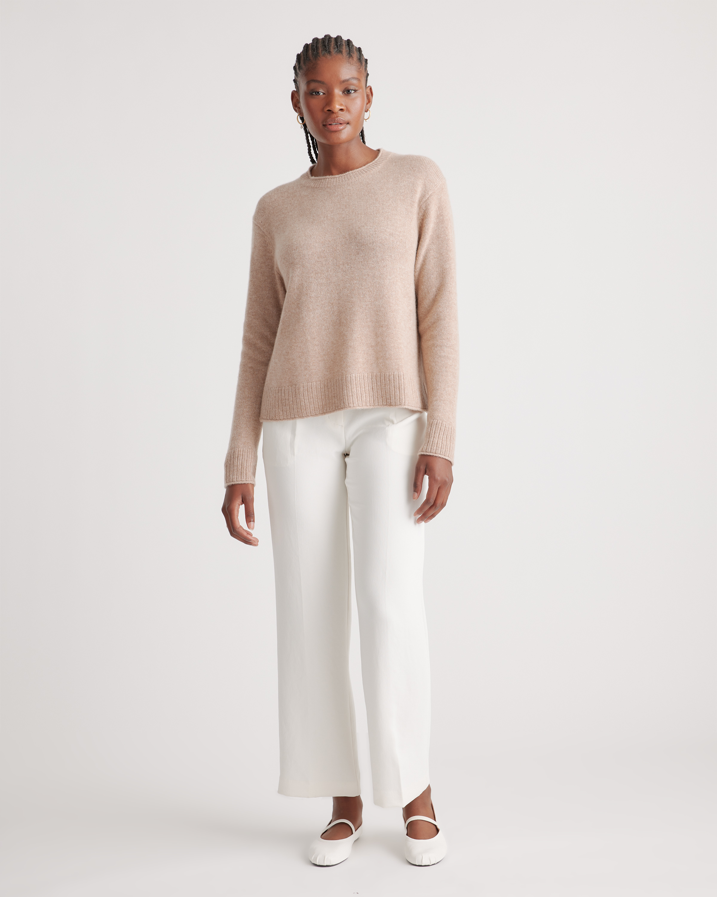 Mongolian Cashmere Boxy Crewneck Sweater in Oatmeal