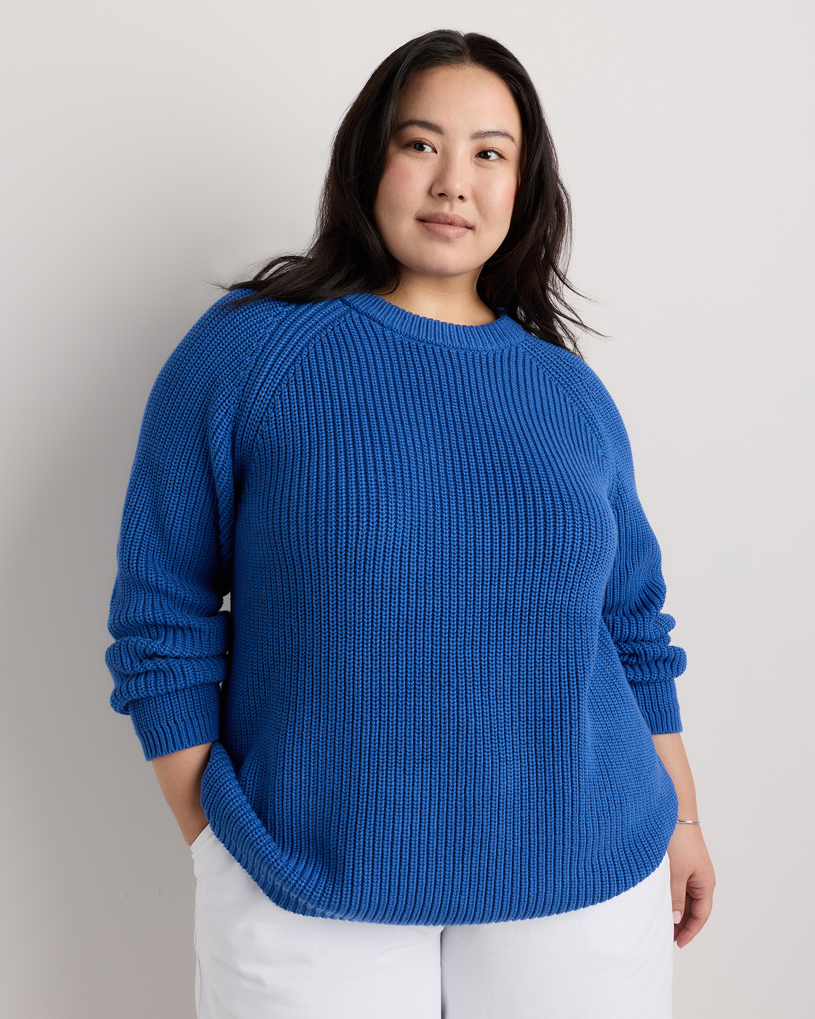 Blue Sapphire 100% Organic Cotton Fisherman Crew Sweater