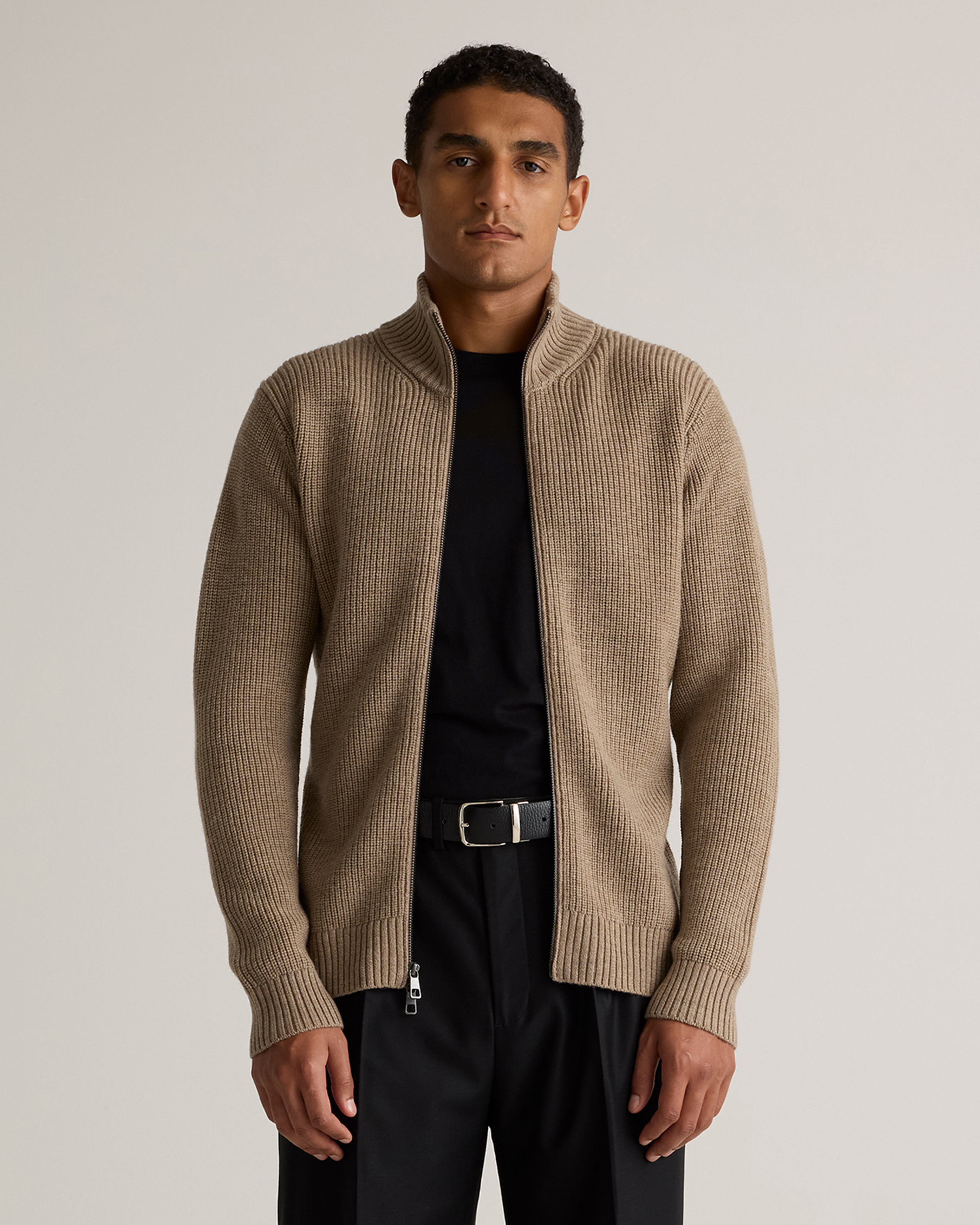 Quince Men's Australian Merino Wool Full Zip Sweater In Malted Toffee